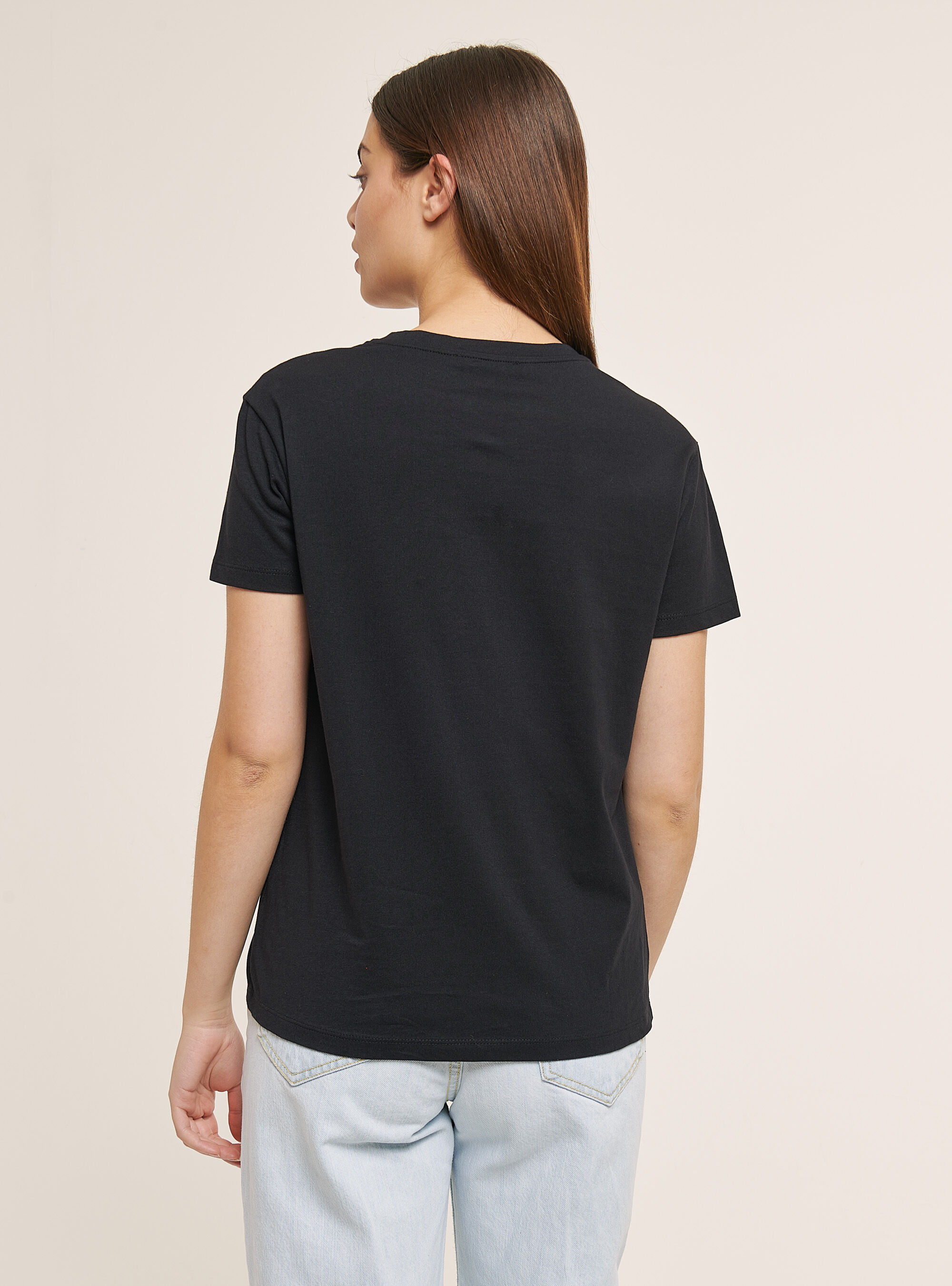Cotton T-shirt with glitter print, BLACK