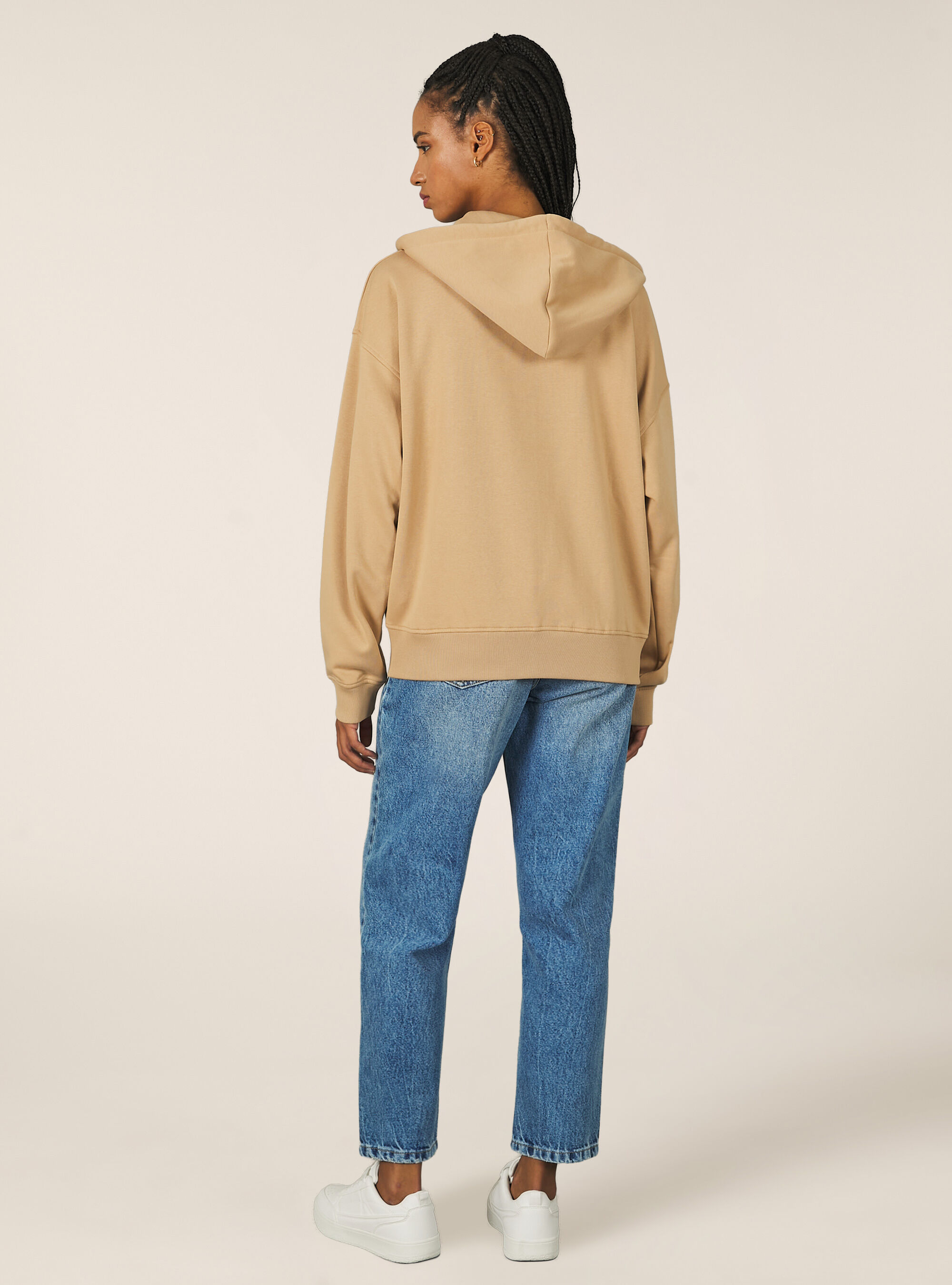 Sudadera con capucha y cremallera de algod&oacute;n, BG2 BEIGE MEDIUM