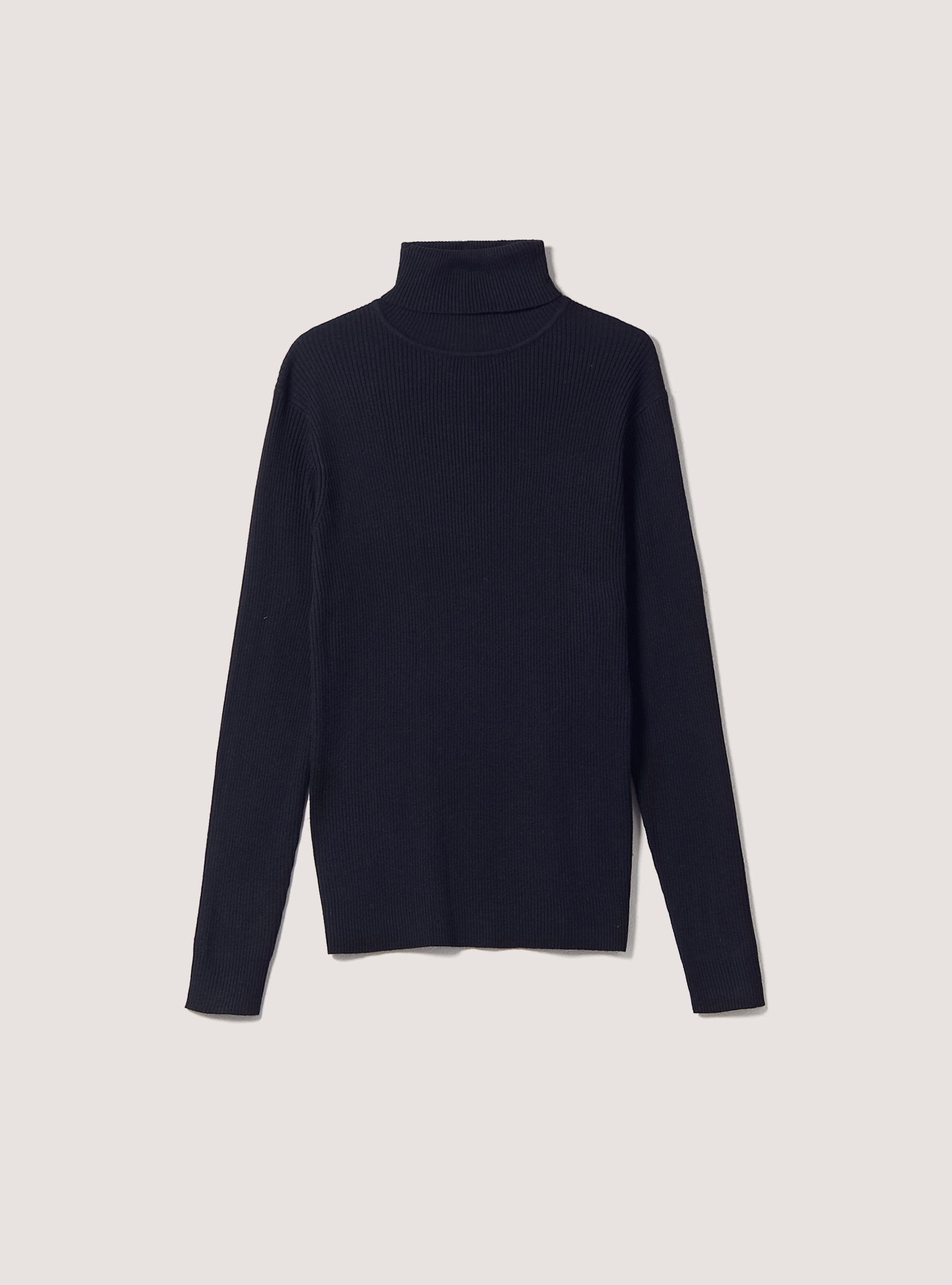 Pullover collo alto a coste, BLU MARINO