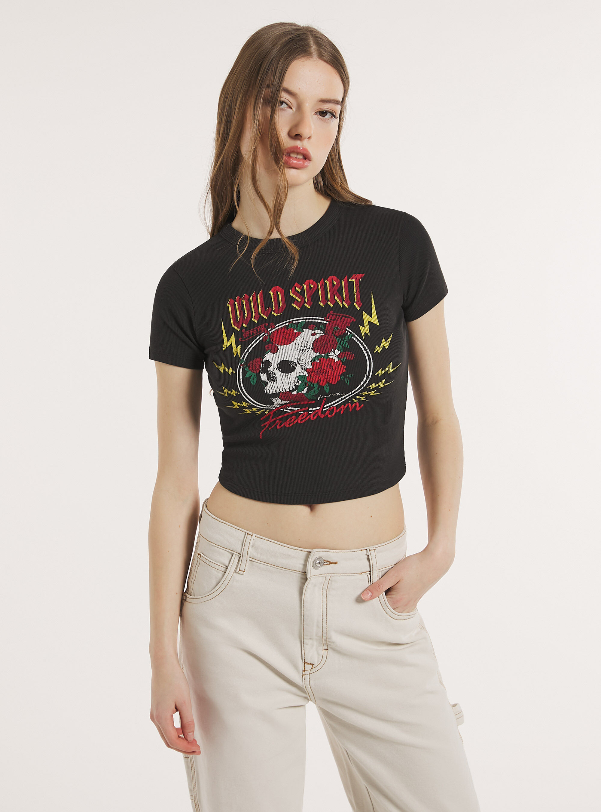 T-shirt Twinset Actitude da donna nera con fiore applicato 241AT2181