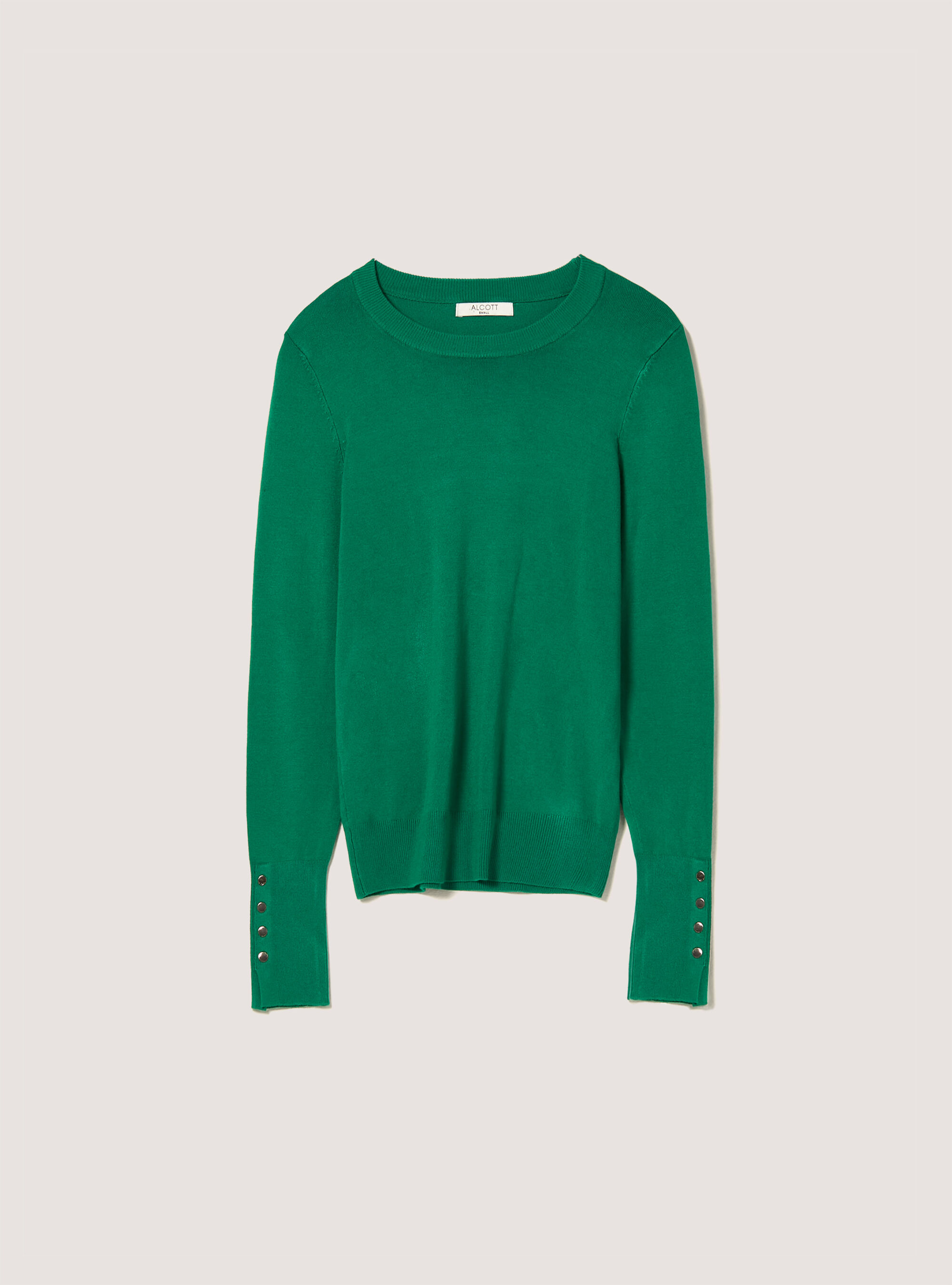 Round-neck pullover with buttons on sleeve, GN2 GREEN MEDIUM