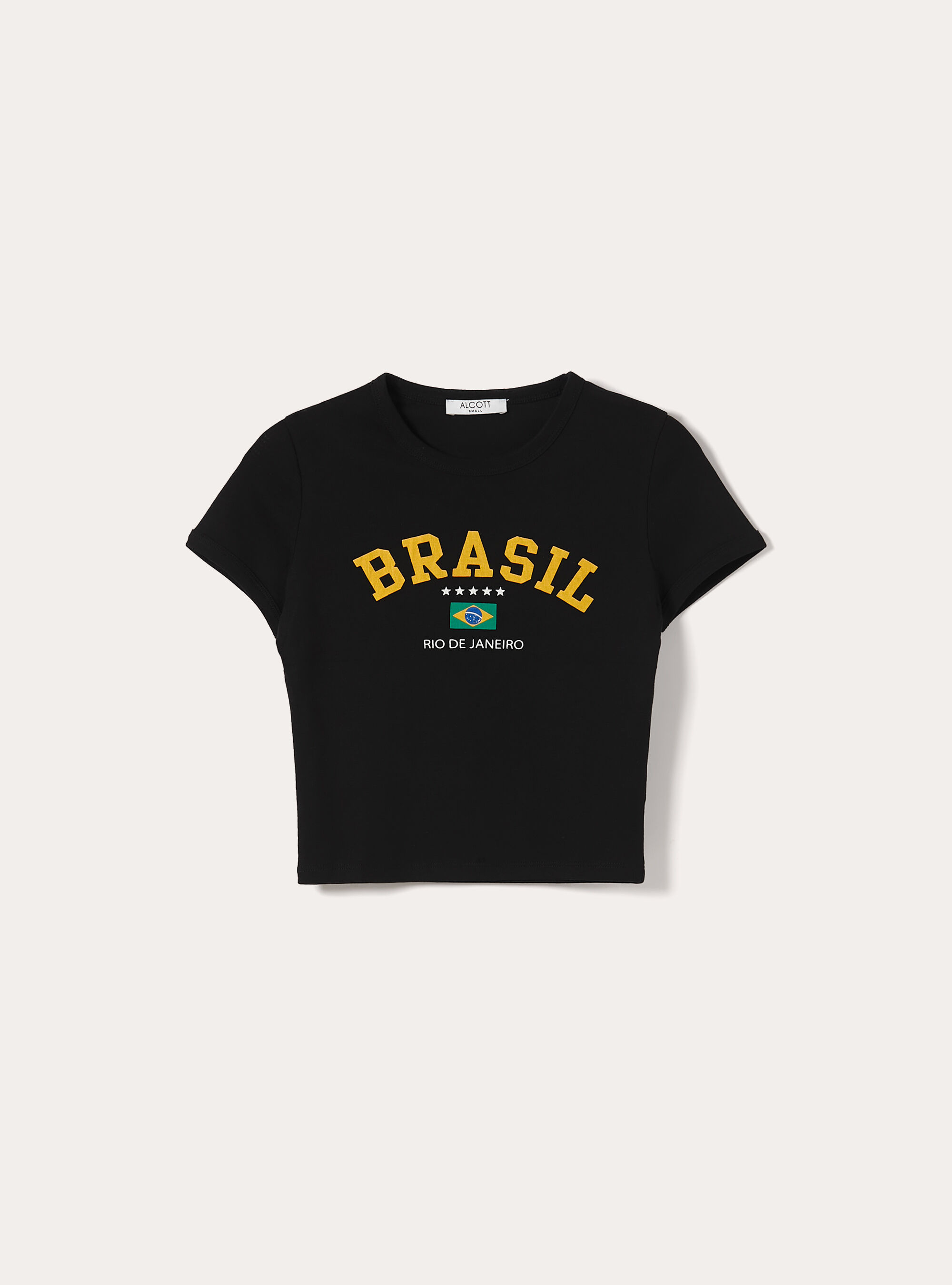 T-shirt crop con stampa calcio mondiali, BK1 BLACK