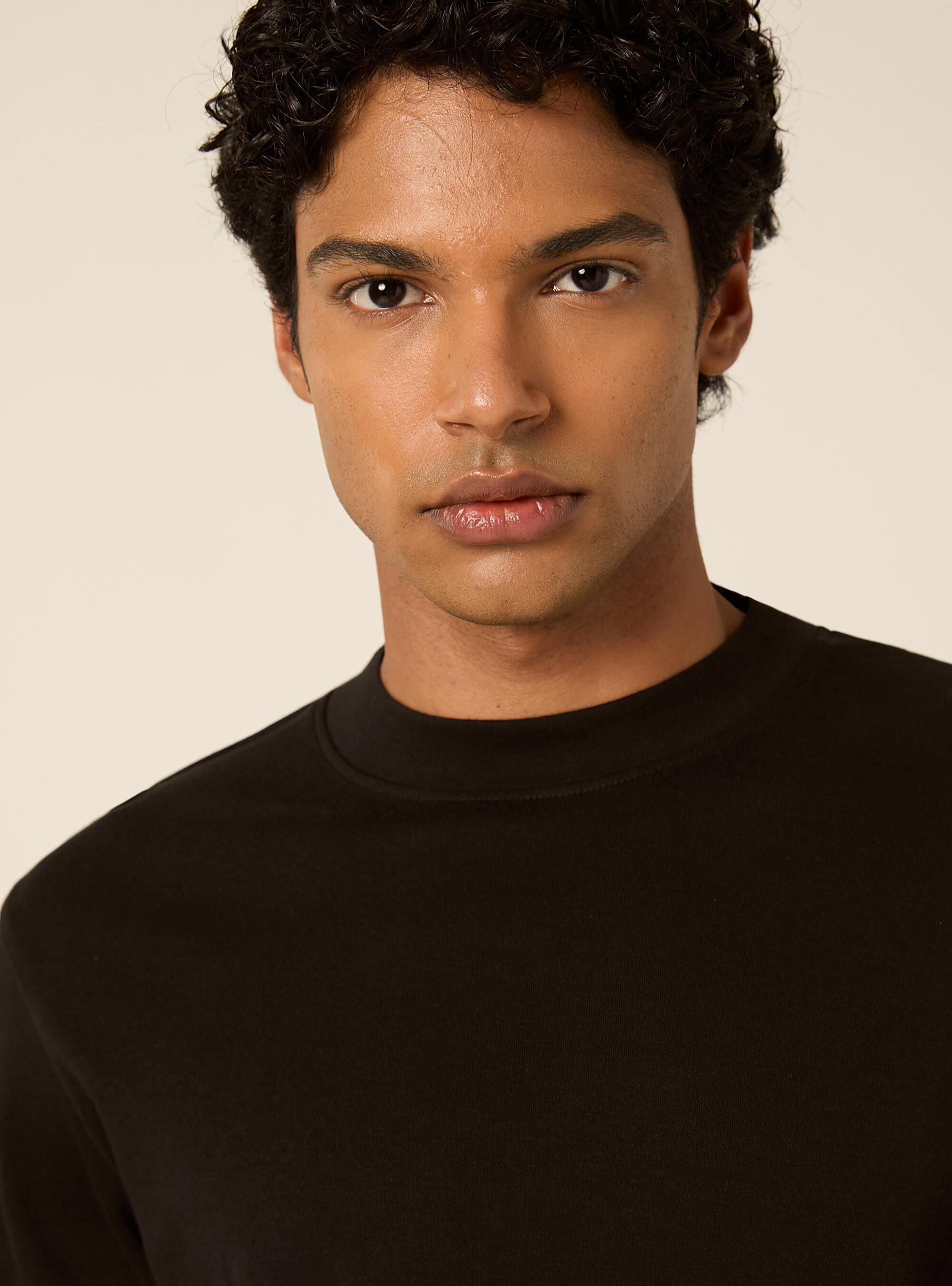 Maglia girocollo maniche lunghe interlock, NERO