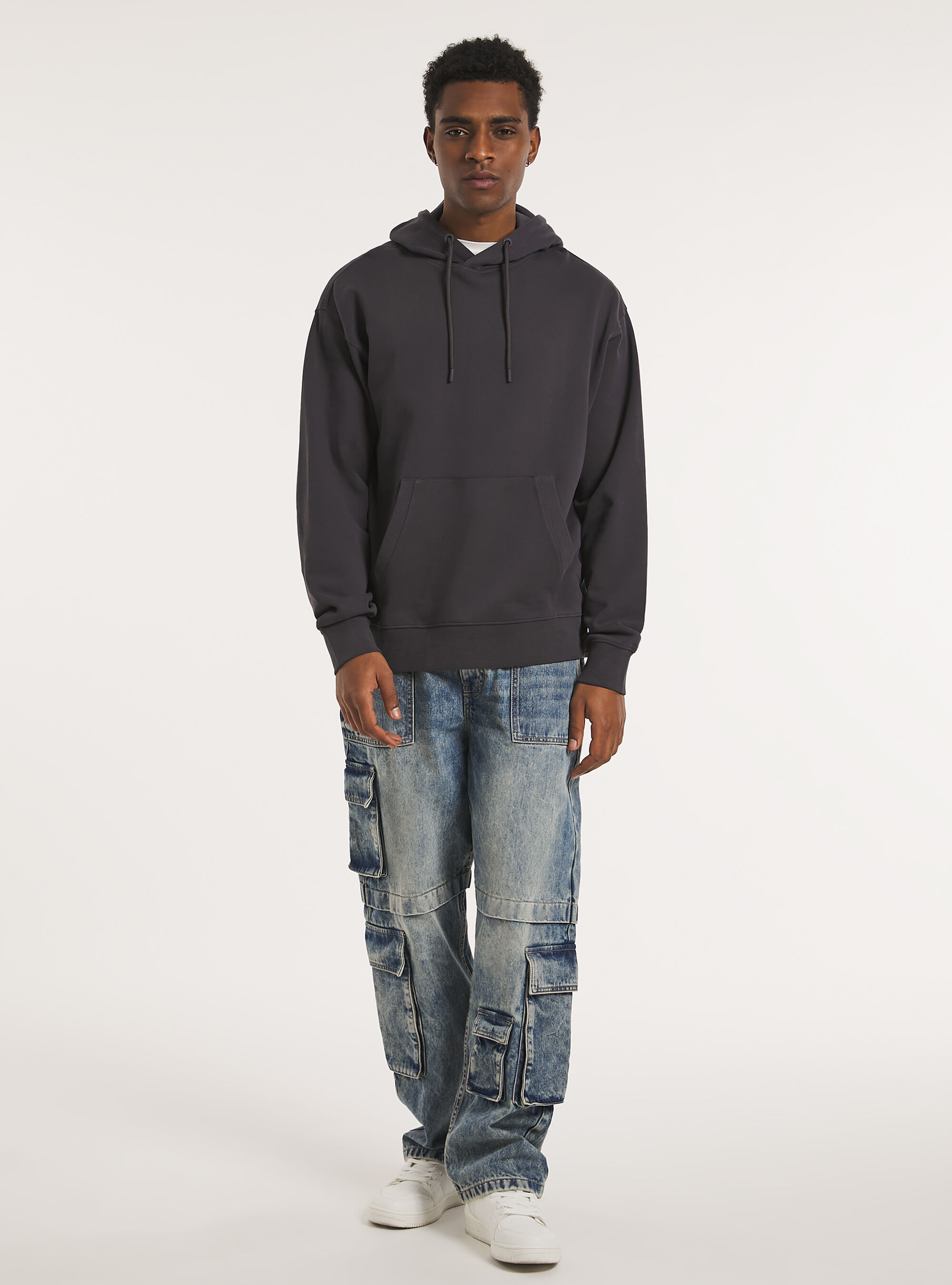 Sweatshirt with hood and pouch pocket, GY1 GREY DARK