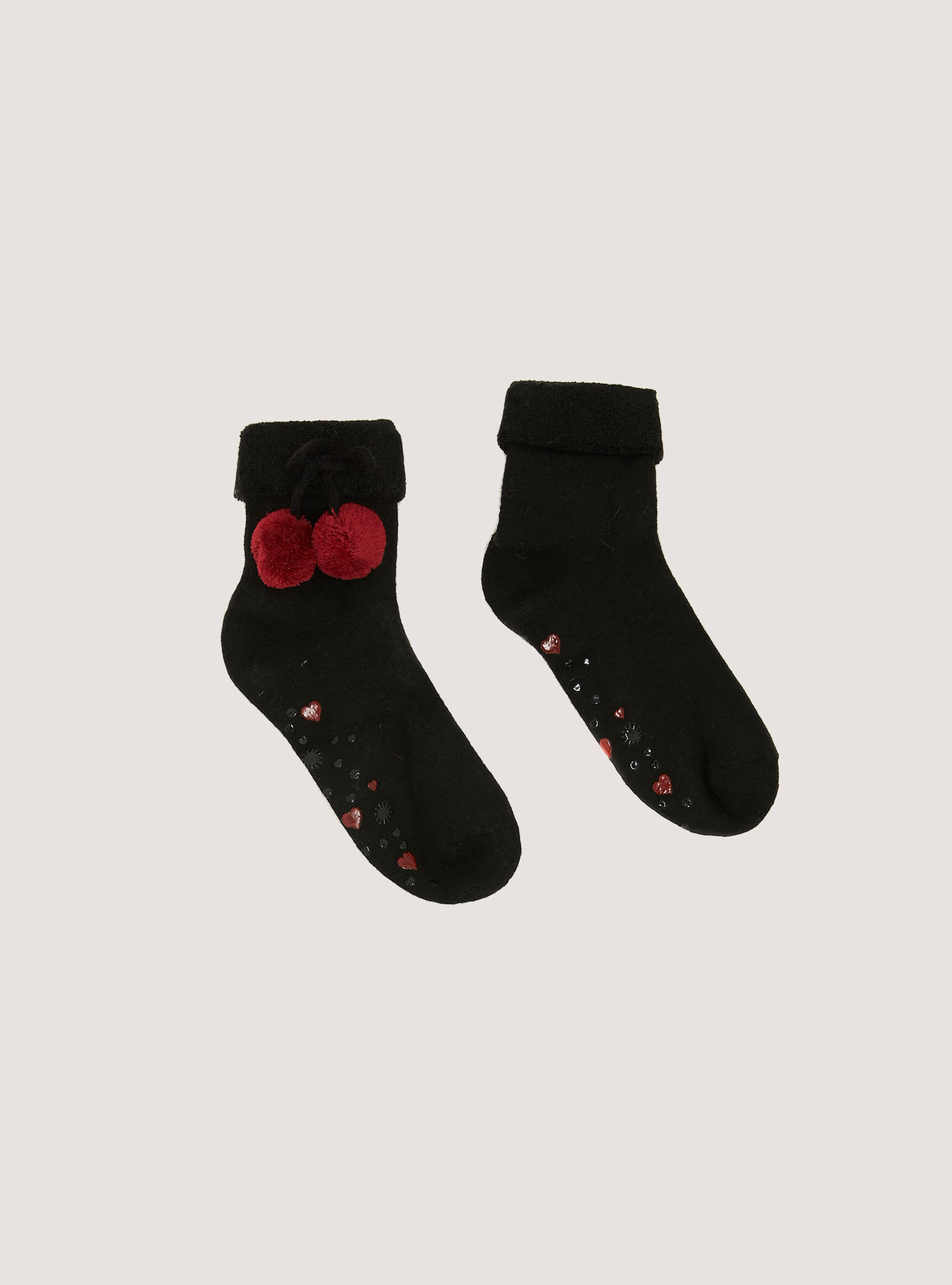 Slip-on socks with pom-poms, BK1 BLACK