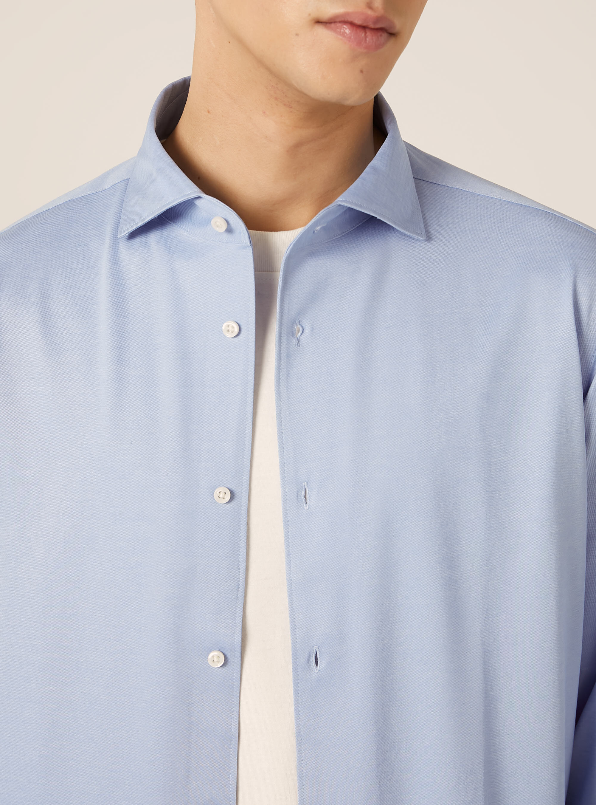 Camicia in jersey in misto cotone, MAZ3 AZURE MEL LIGHT