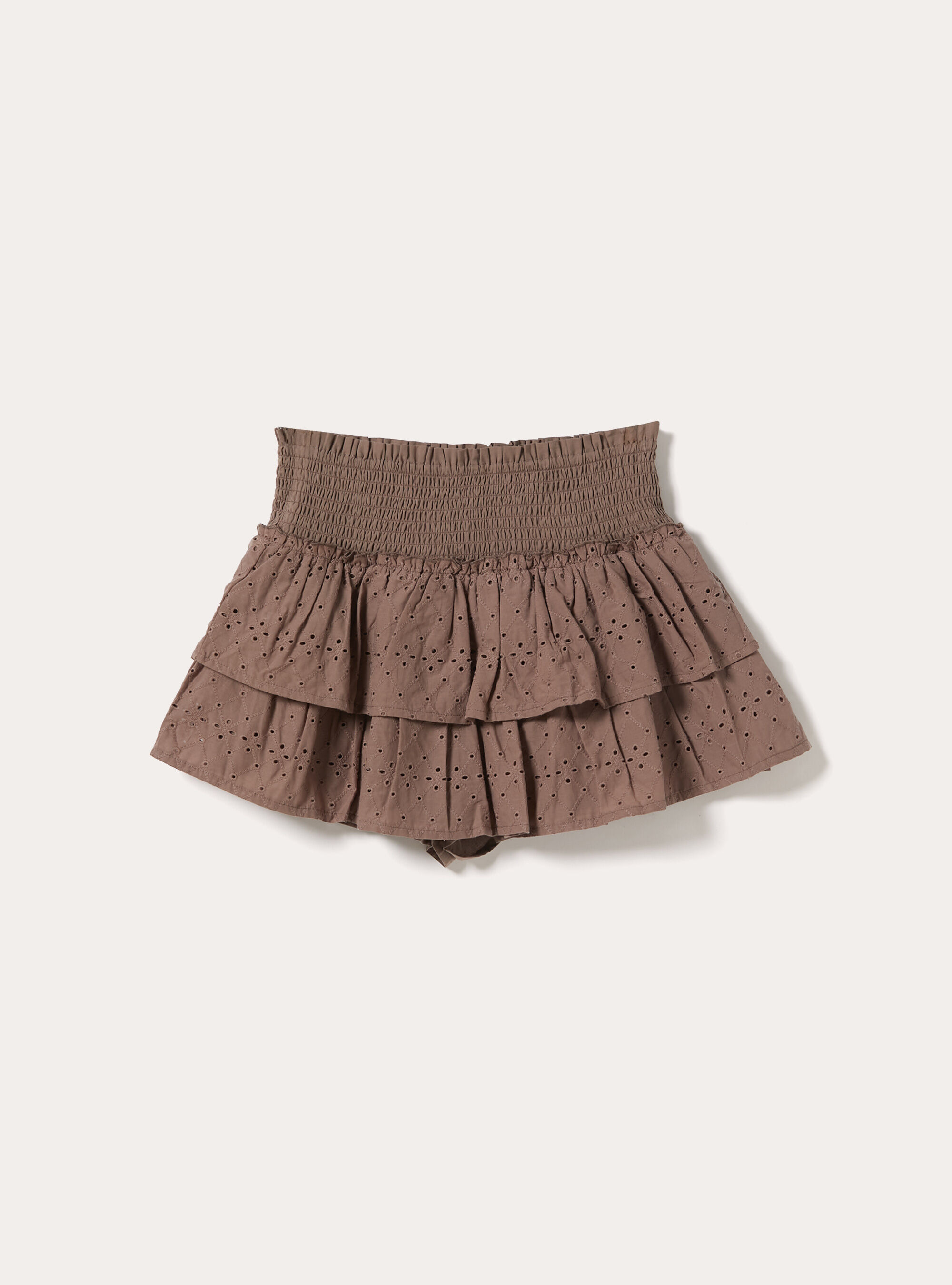 Broderie-Anglaise-Skort mit Volants und Smok-Bund, BR3 BROWN LIGHT