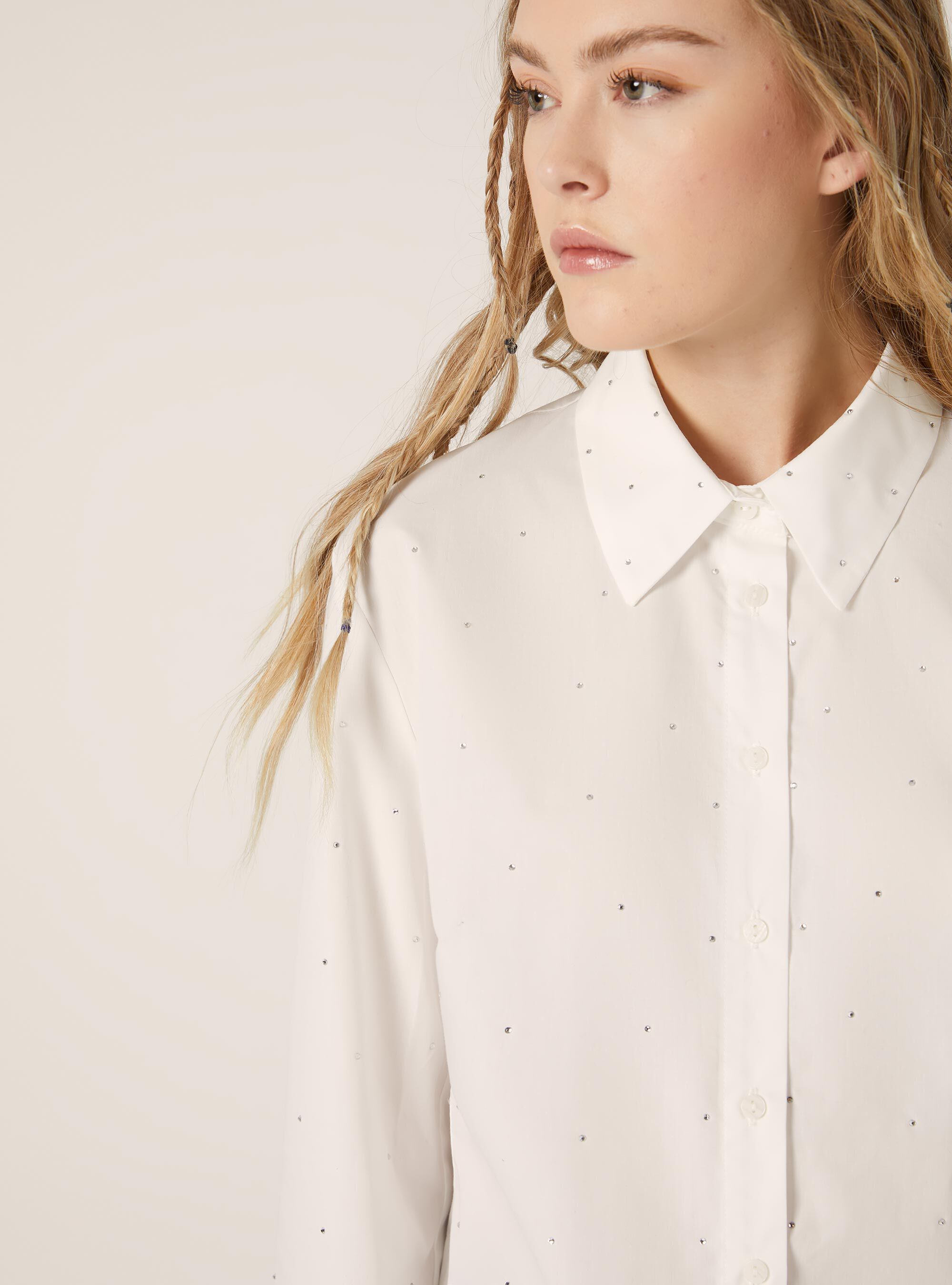 Camicia cropped con strass, WH3 WHITE