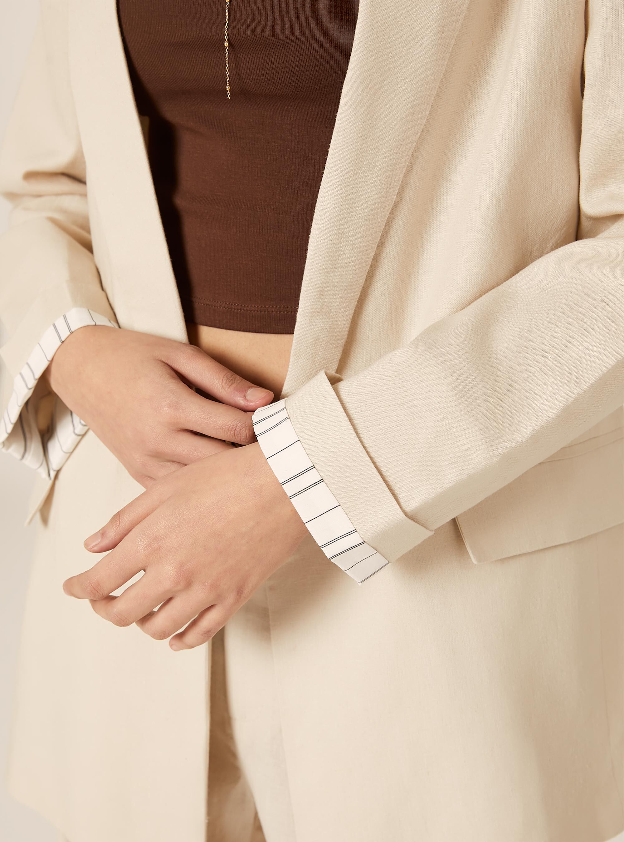 Blazer aperto misto lino, BG2 BEIGE MEDIUM