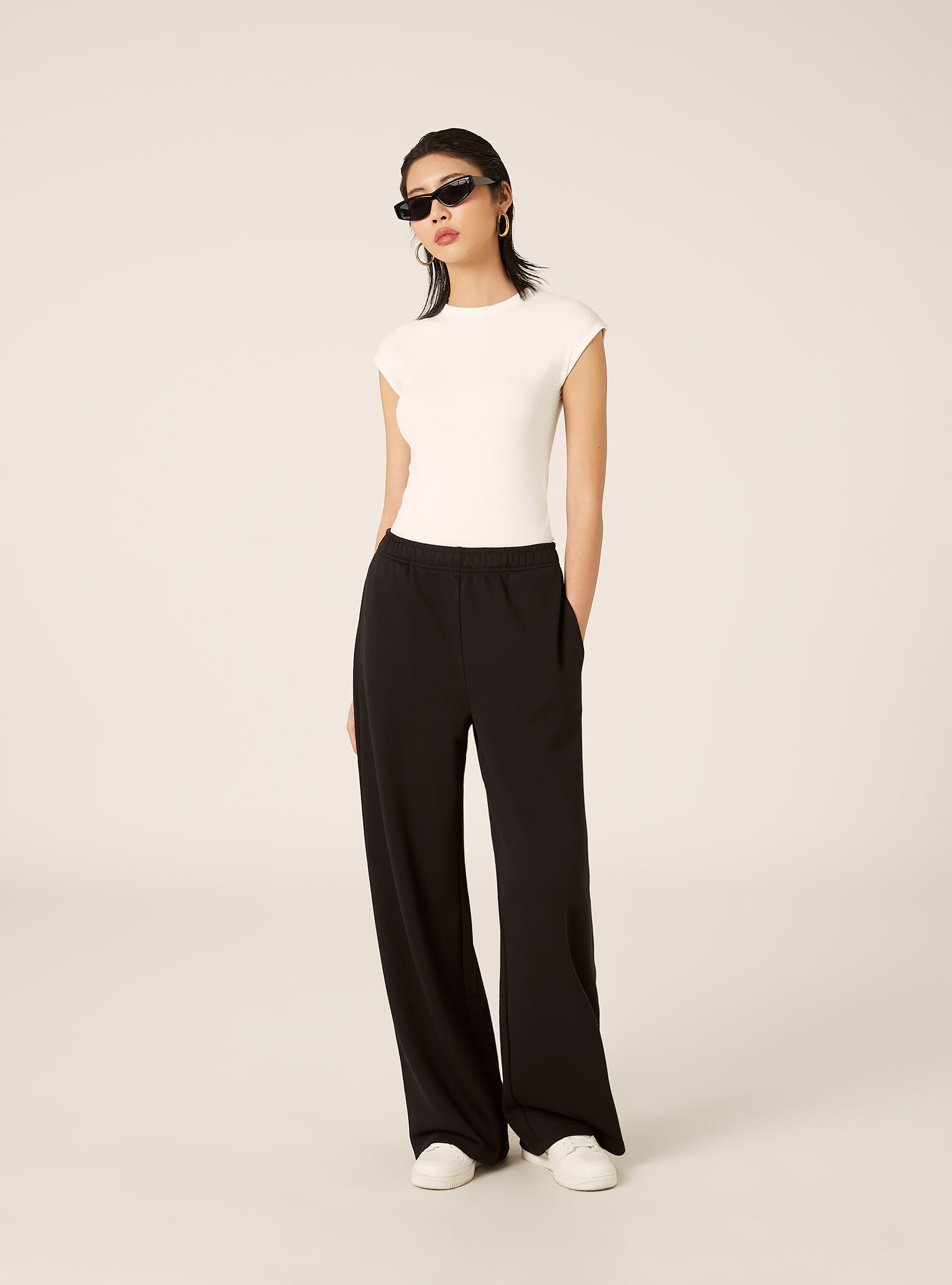Pantaloni jogger gamba larga, BK1 BLACK