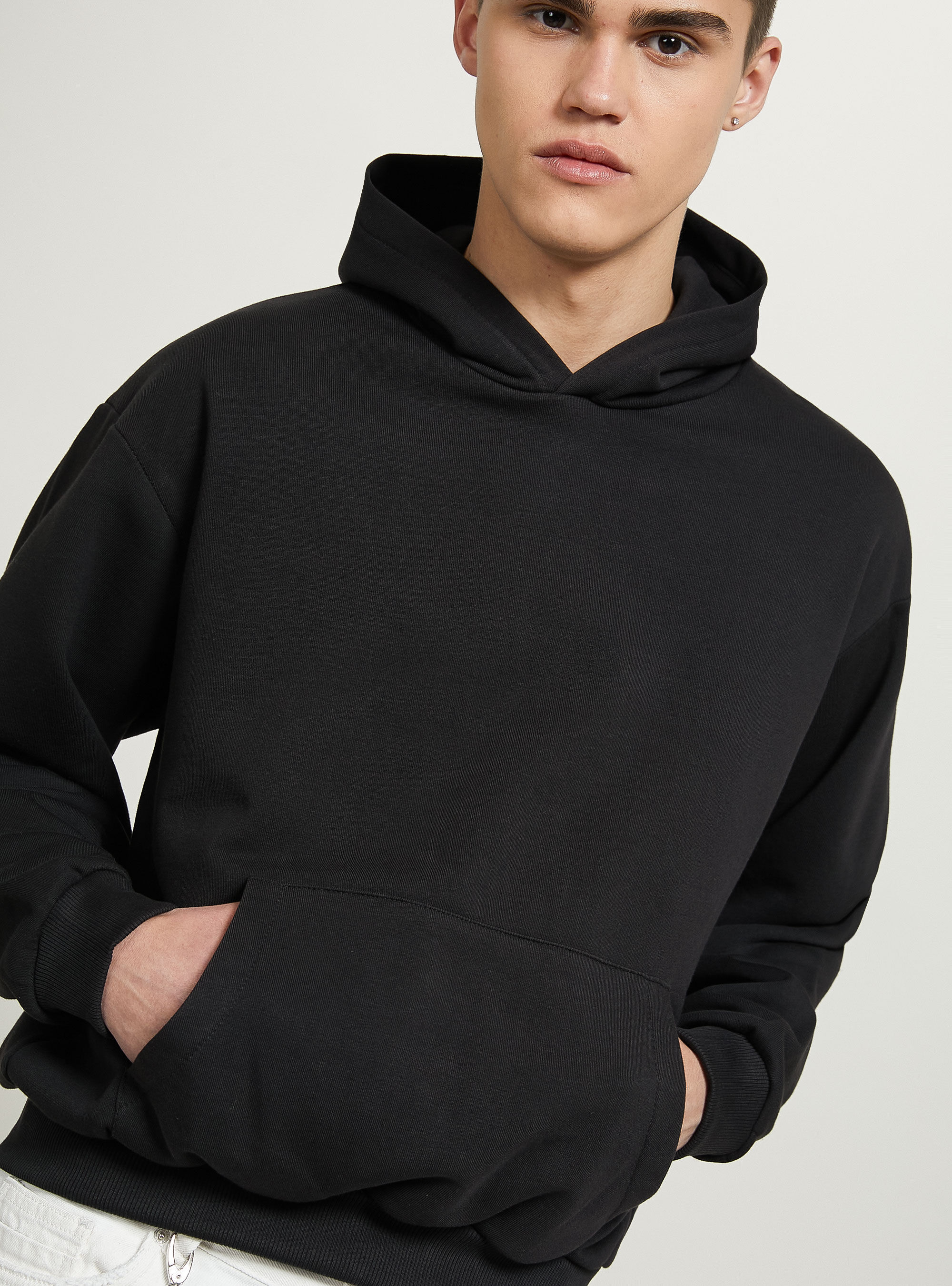 Felpa boxy fit con cappuccio, BK1 BLACK
