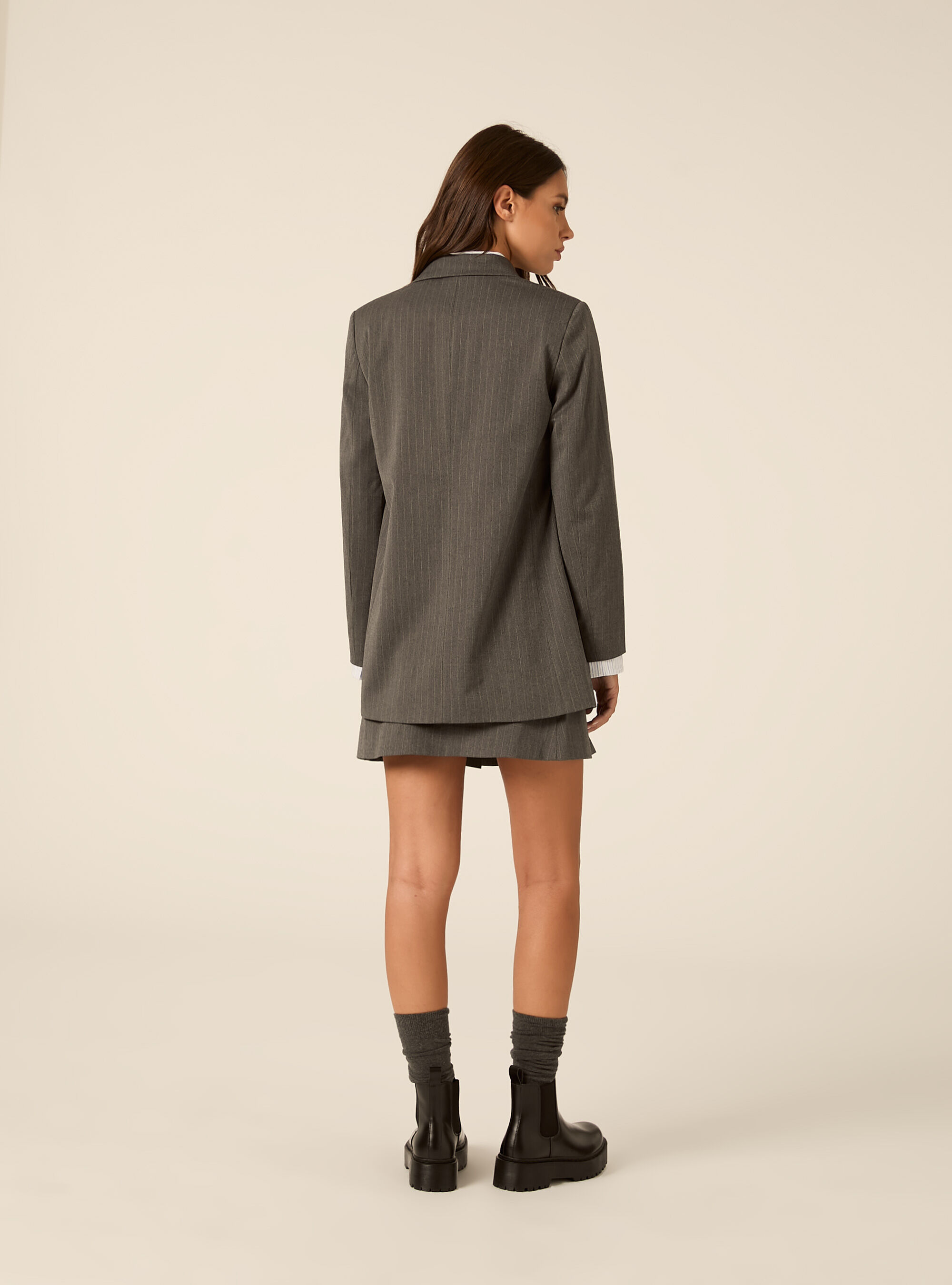 Long tailored blazer with micro pattern, MGY1 GREY MEL DARK