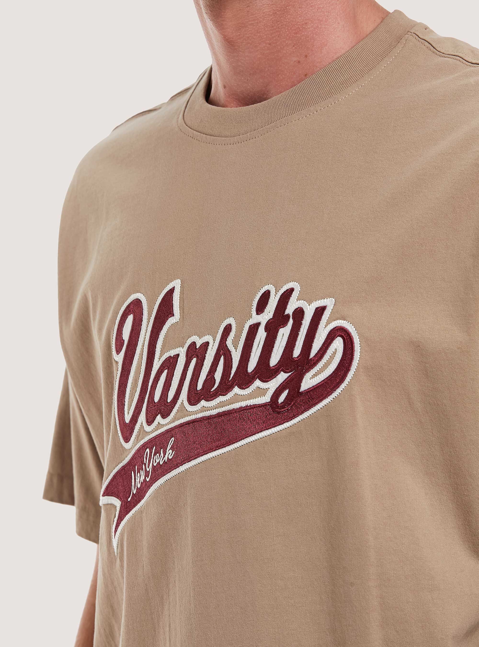 T-shirt with college patch, BG3 BEIGE LIGHT