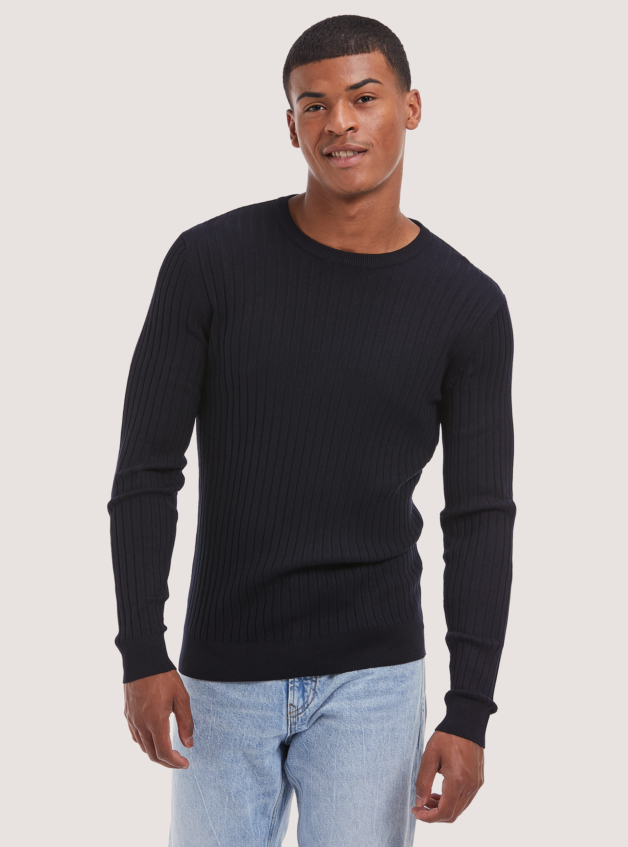 Mens ribbed 2025 crew neck sweater