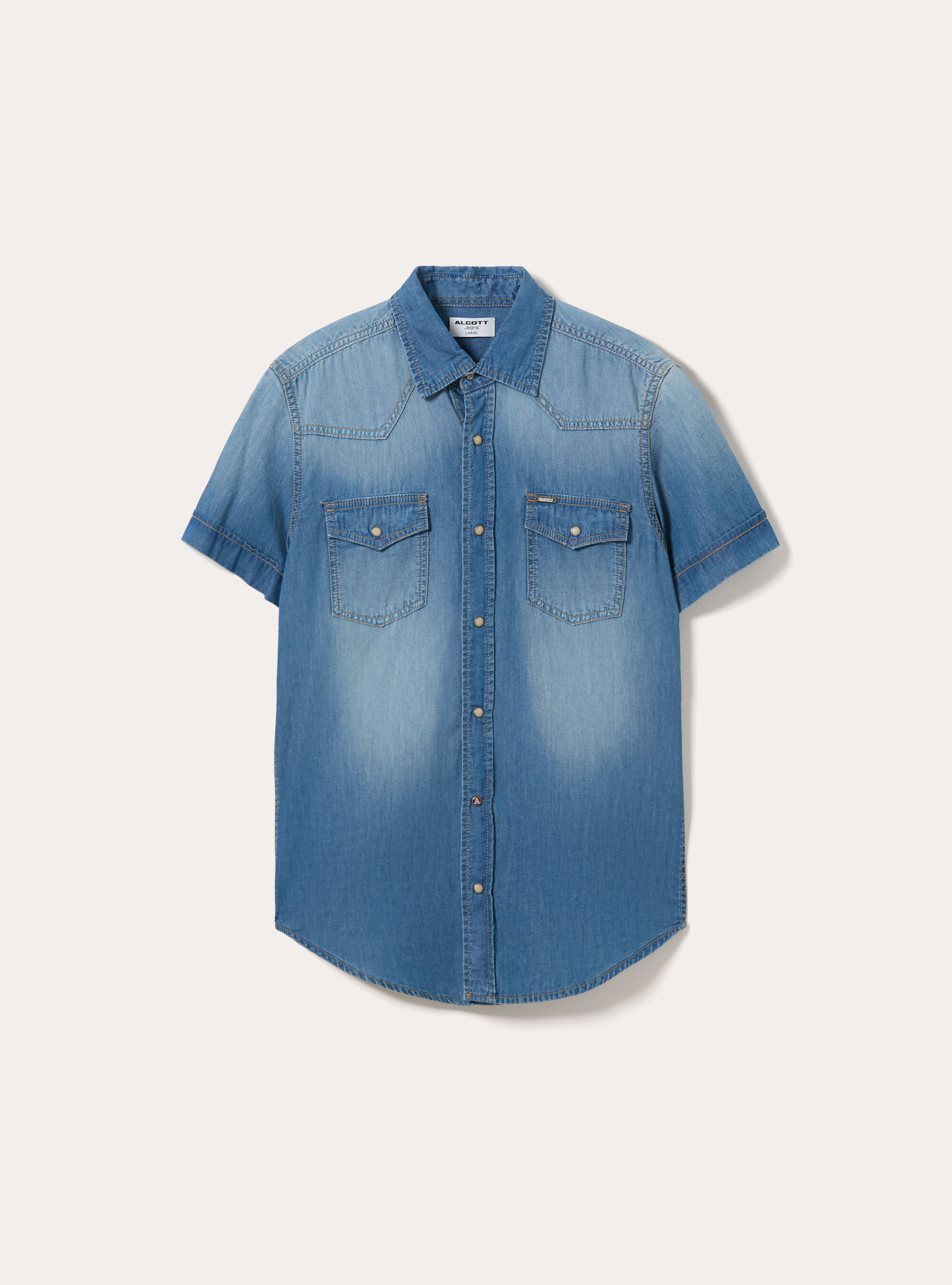 Camicia denim mezza manica, D003 MEDIUM BLUE