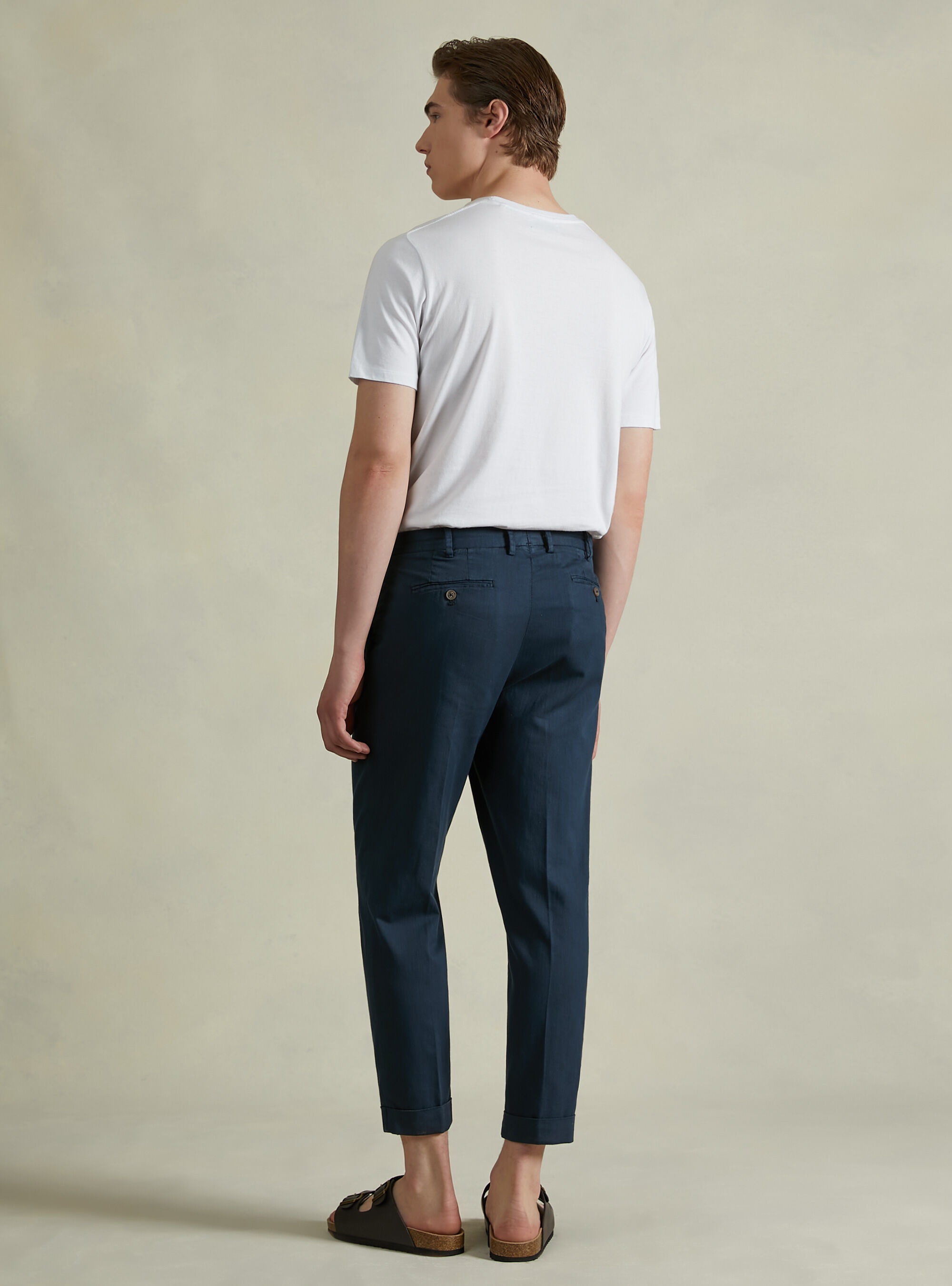 Linen-blend chinos with darts, NA2 NAVY MEDIUM