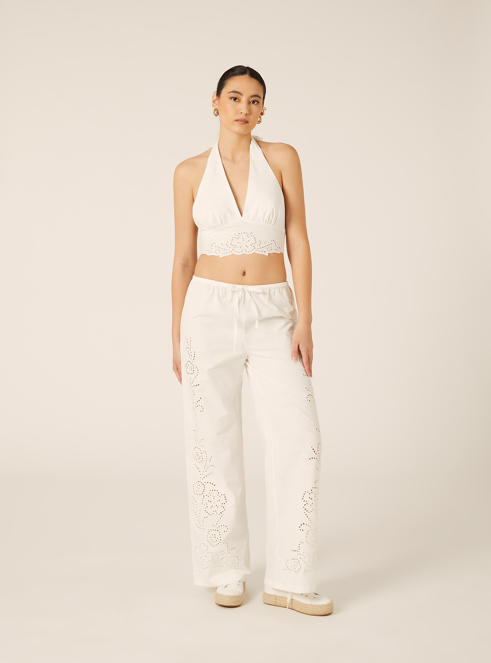 Top halter  sangallo in misto lino