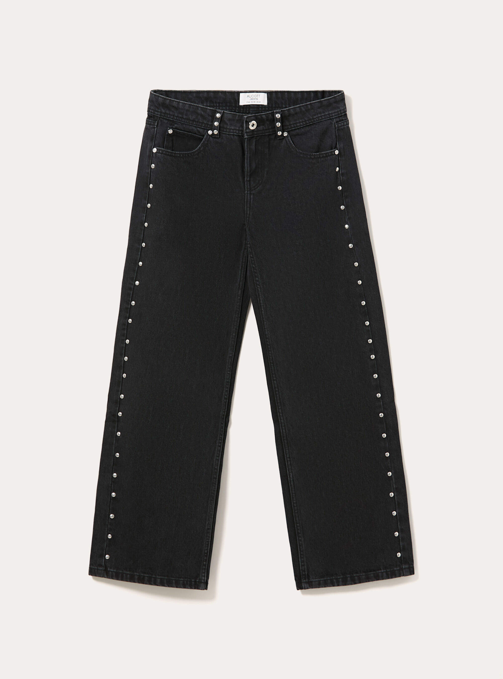 Wide leg baggy jeans mit seitlichen nieten, D000 BLACK