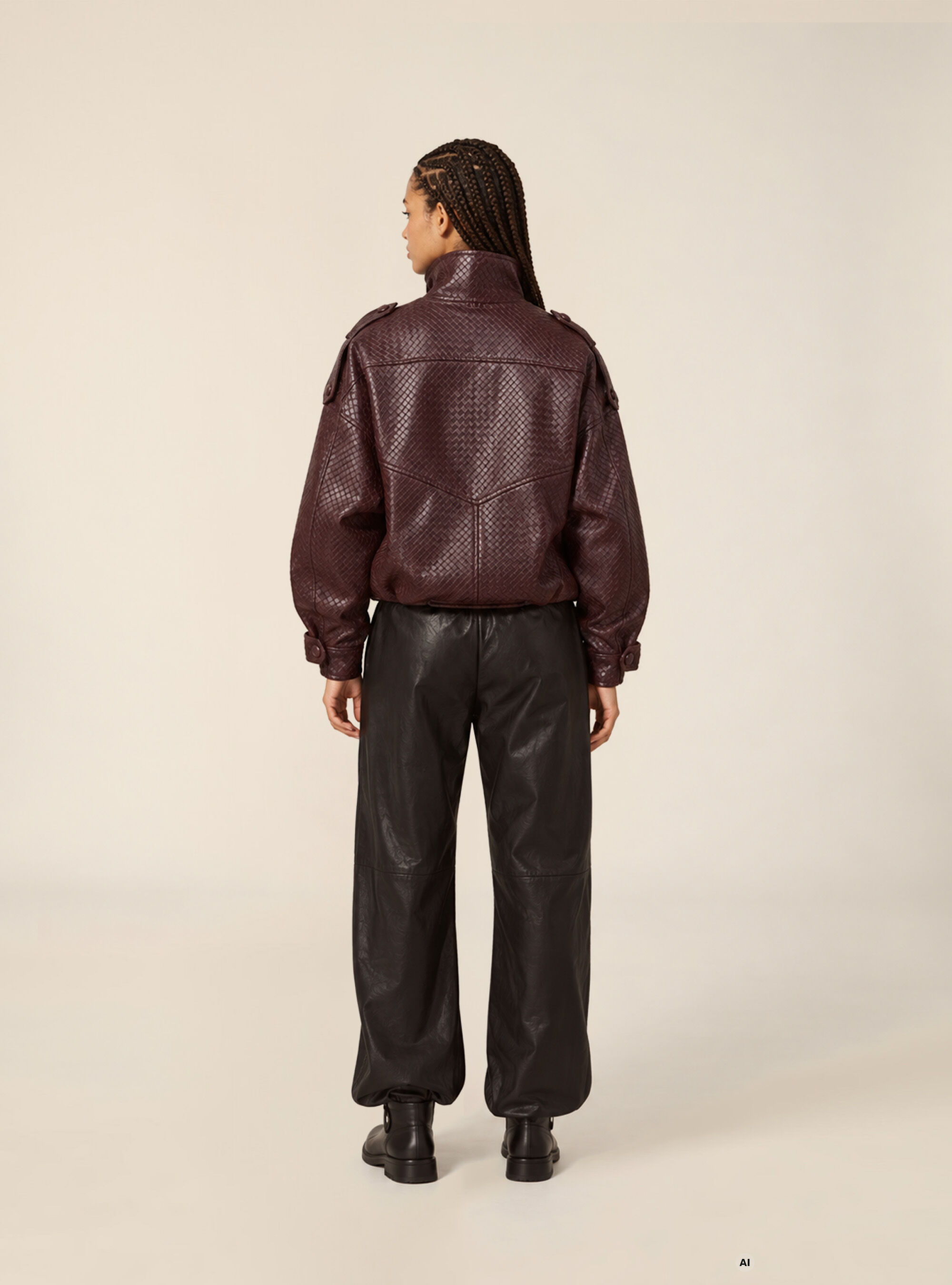 Blouson bomber effet cuir tress&eacute;, BO1 BORDEAUX DARK