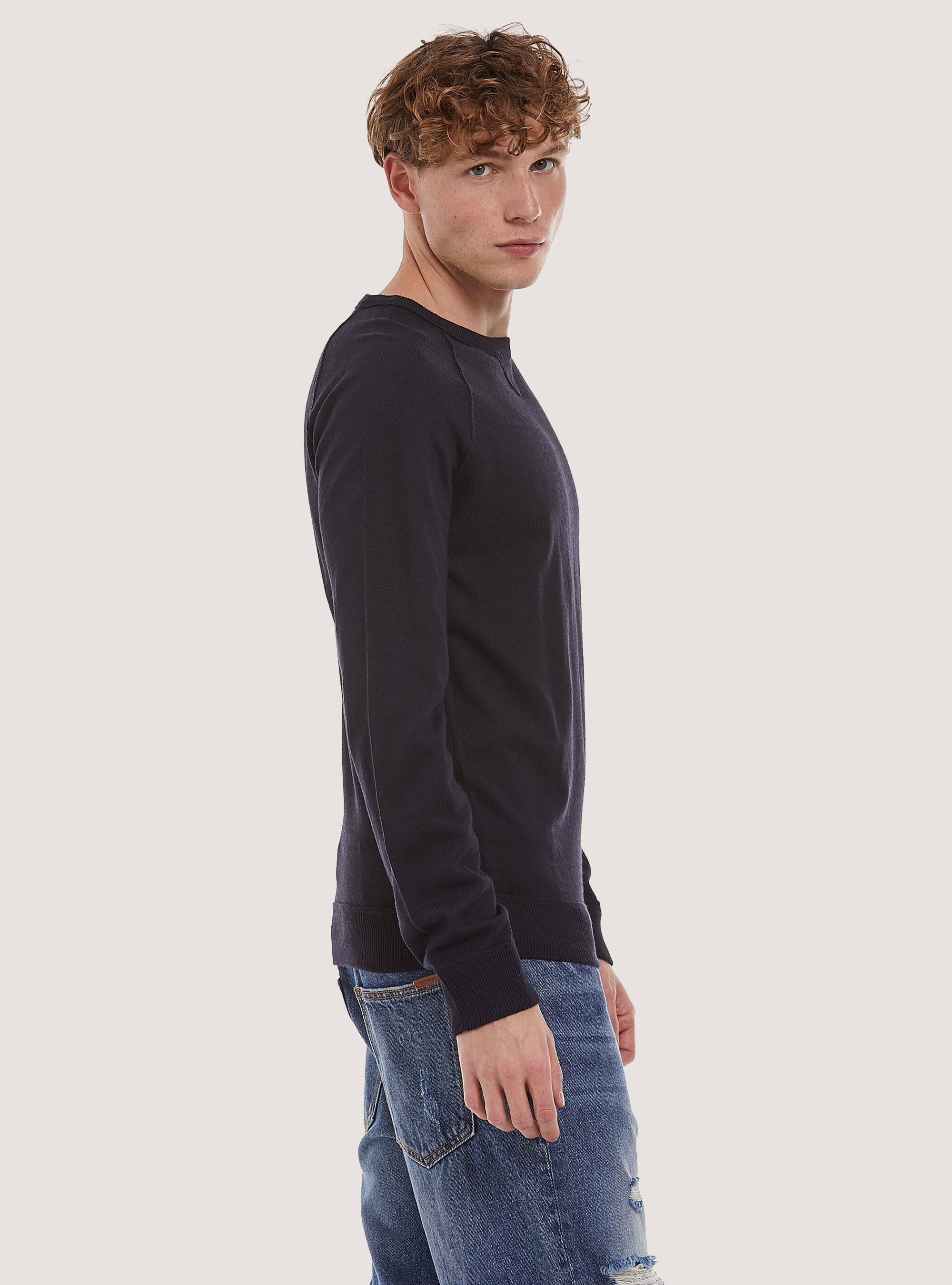 Pull &agrave; col ras du cou uni, NA1 NAVY DARK