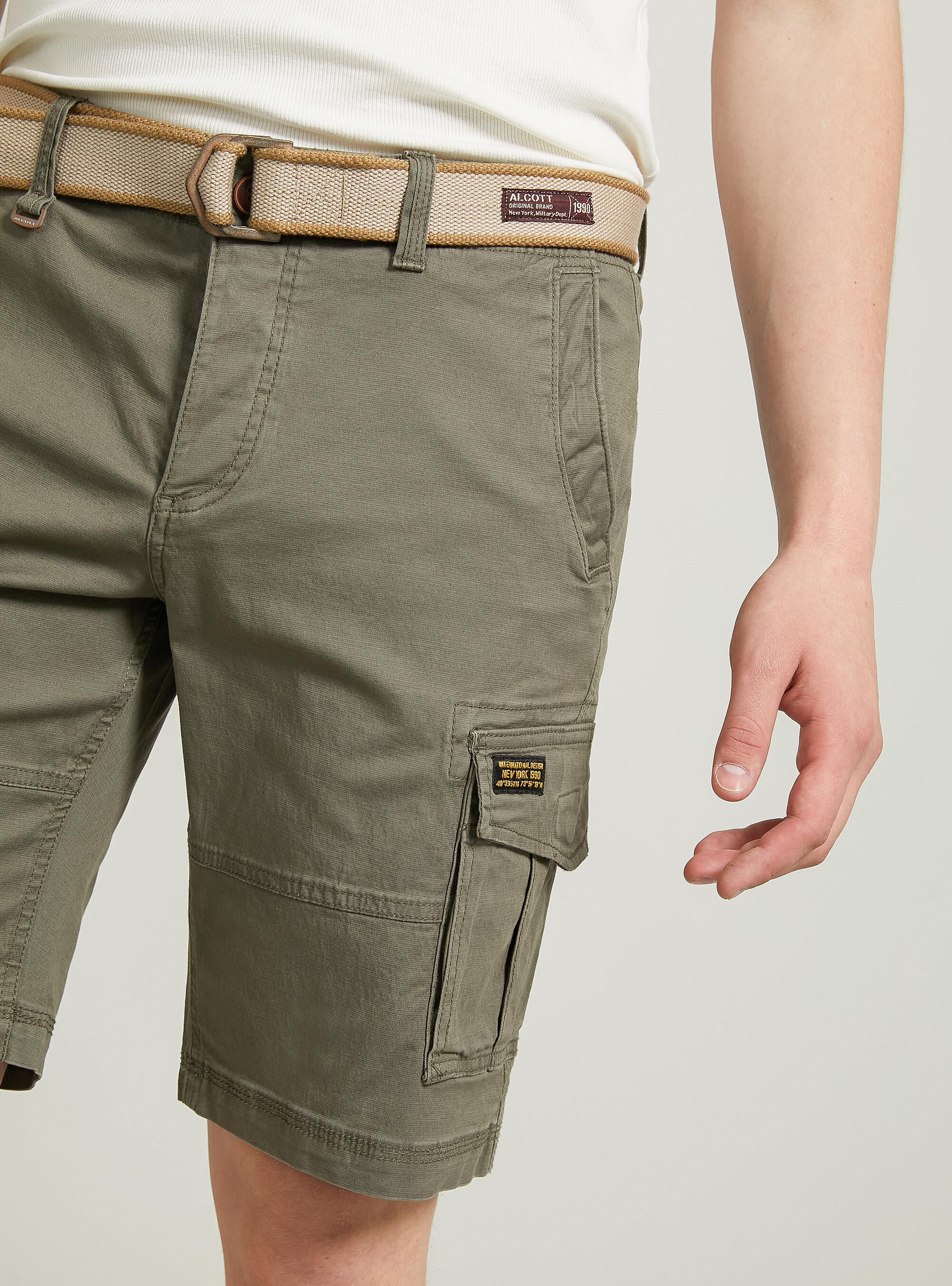 Cotton cargo bermuda with canvas belt
