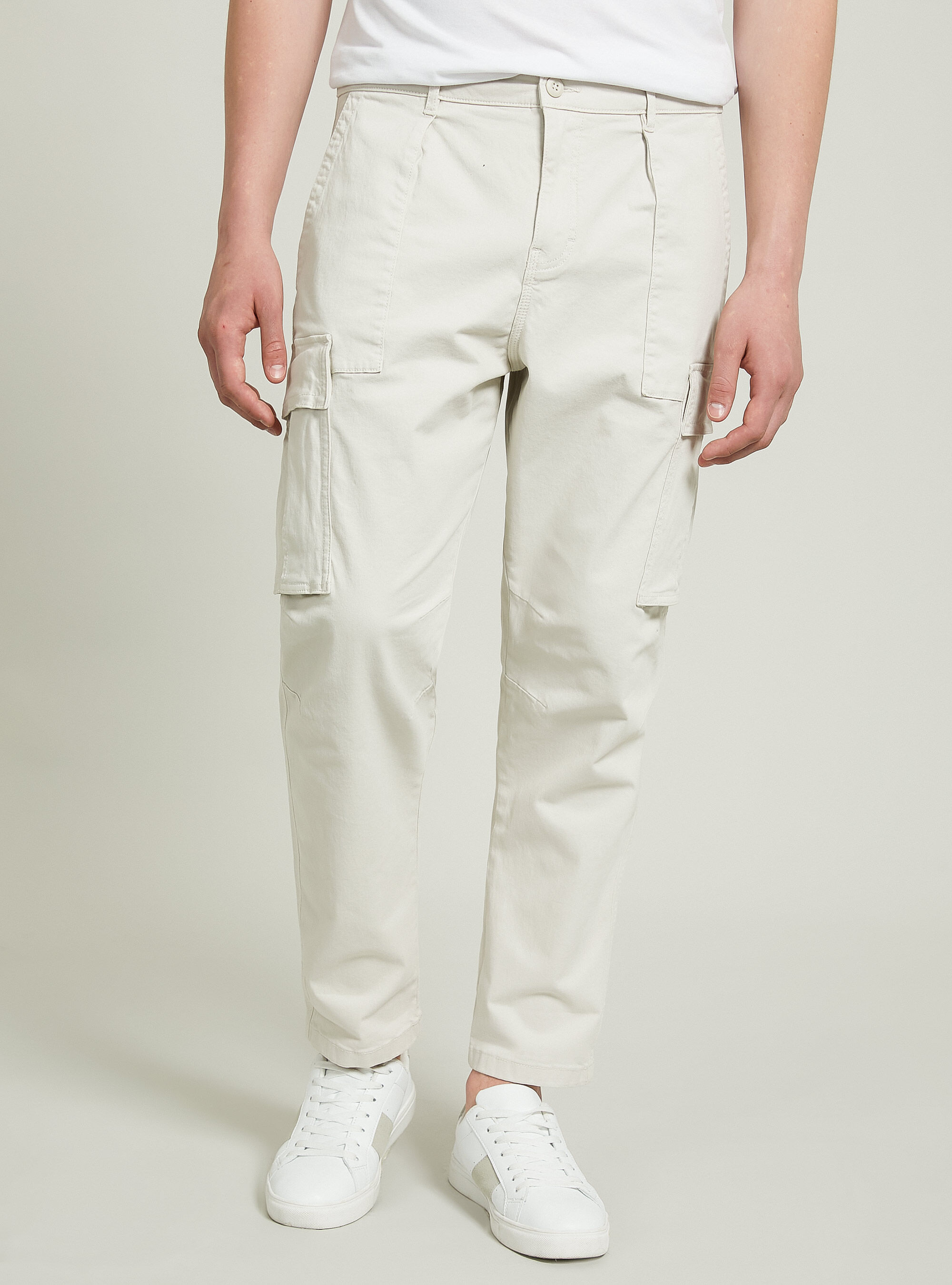 Pantaloni cargo relaxed in twill stretch, BG3 BEIGE LIGHT