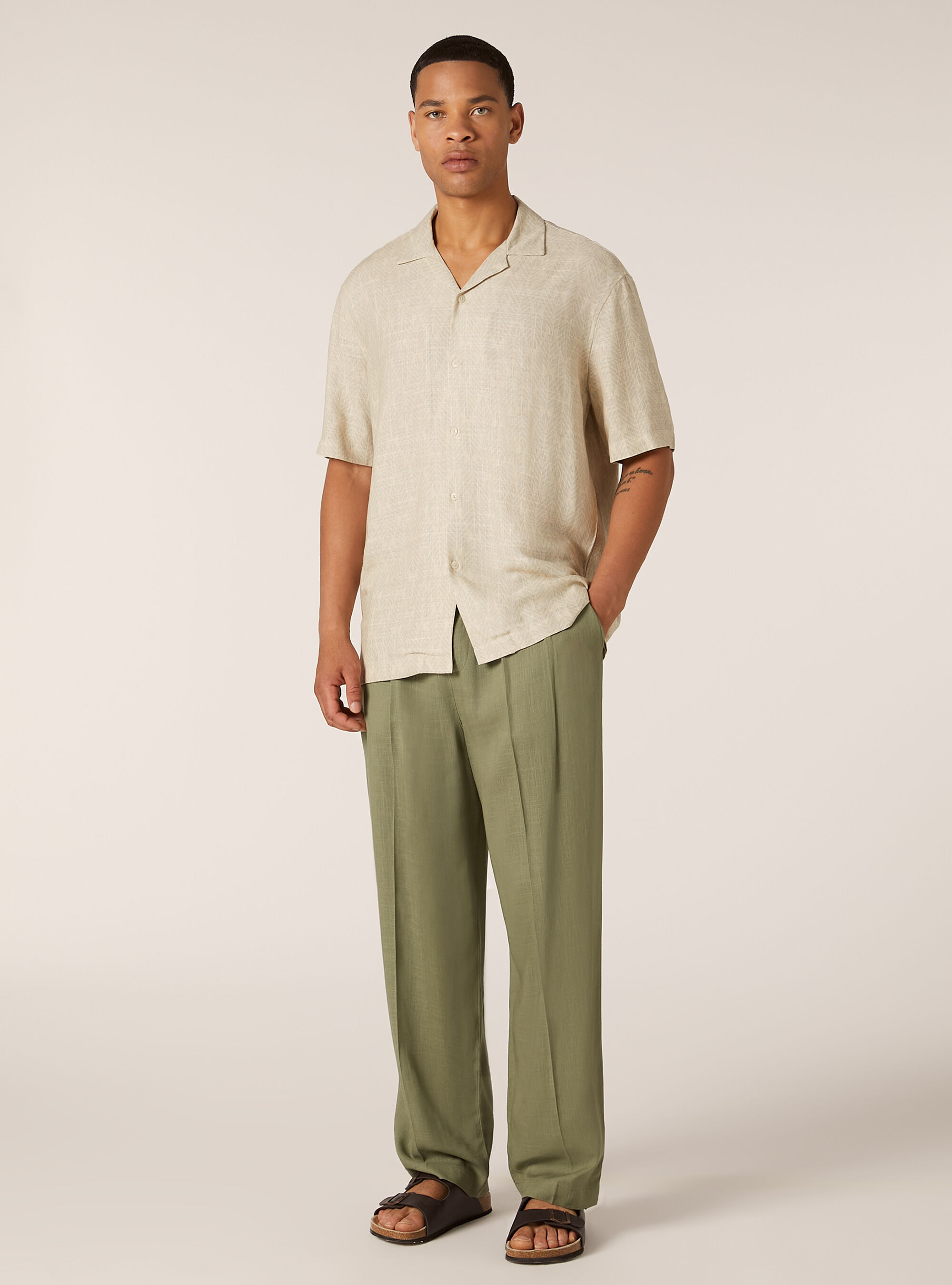 Linen blend striped shirt, BG1 BEIGE DARK