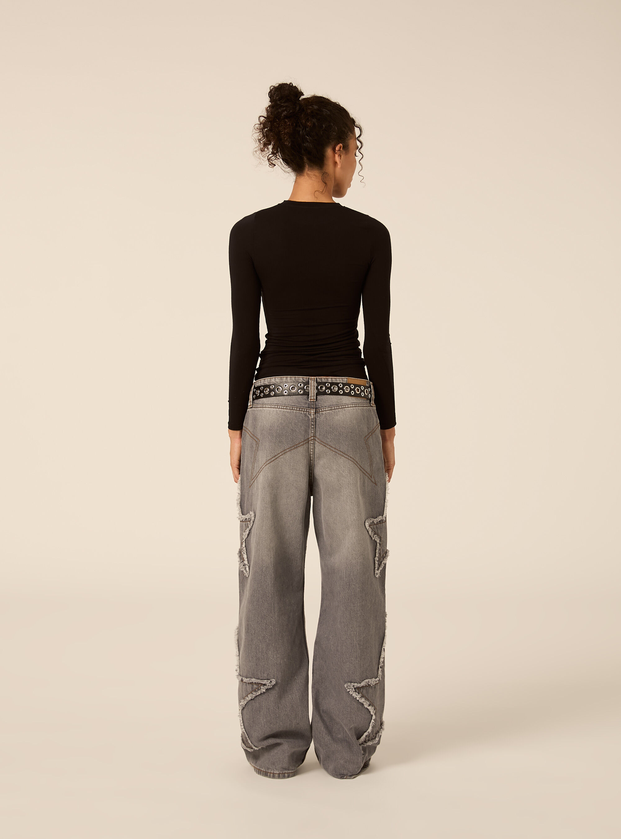 T shirt col rond a manches longues en melange de cashmere, BK1 BLACK