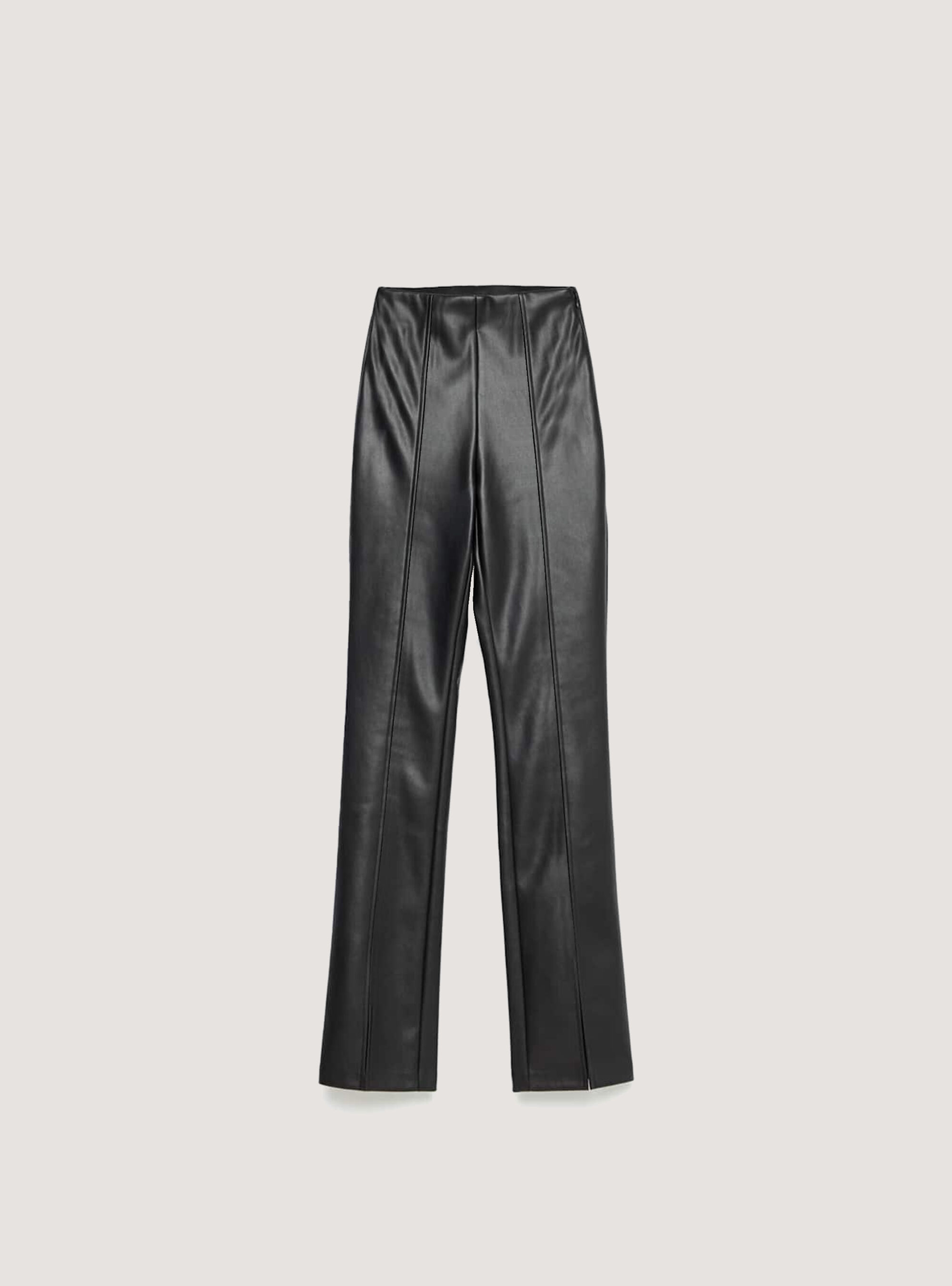 Faux leather leggings with slits, BLACK