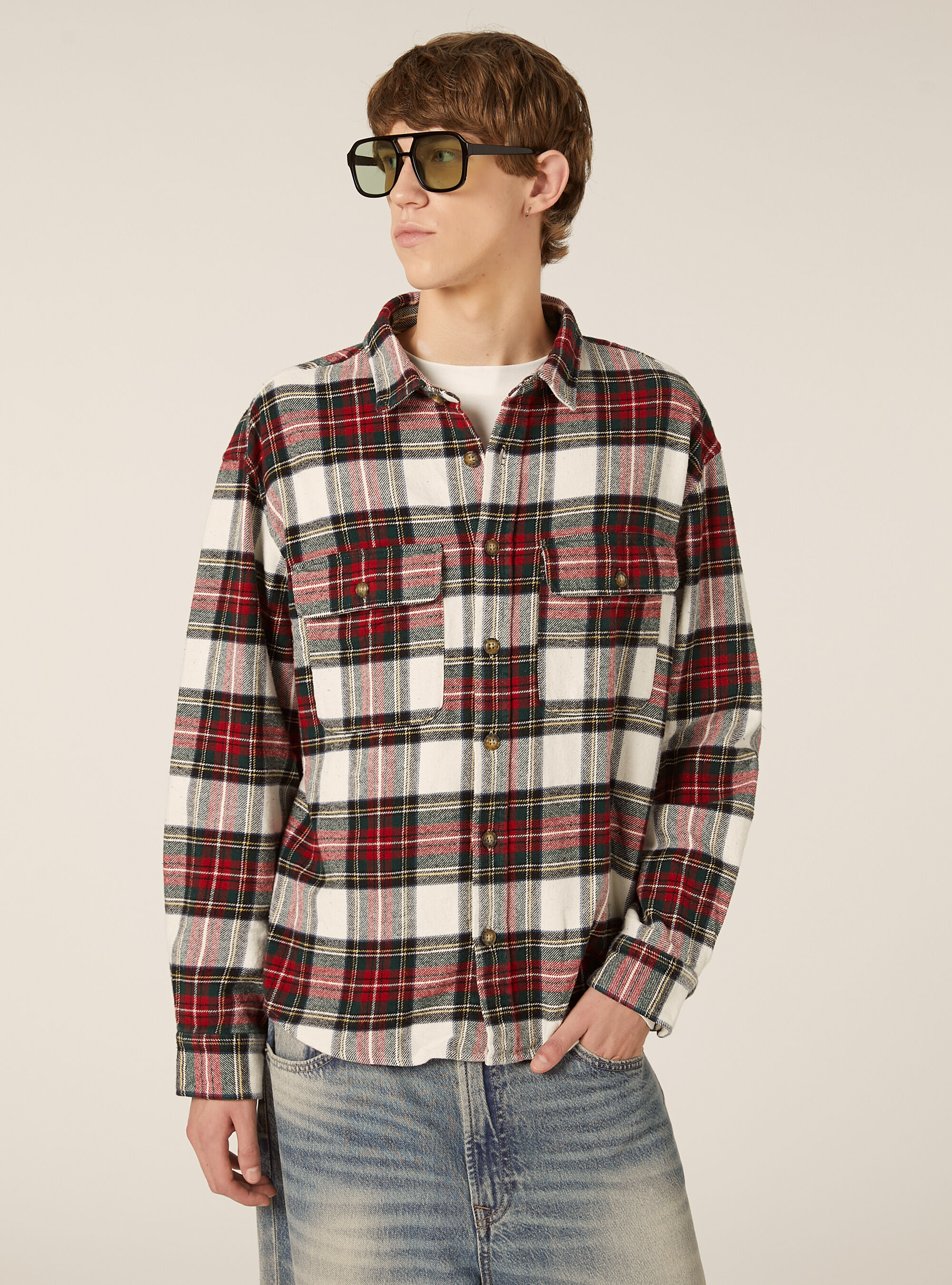 Karierte Hemdjacke aus Flanell, WH1 OFF WHITE