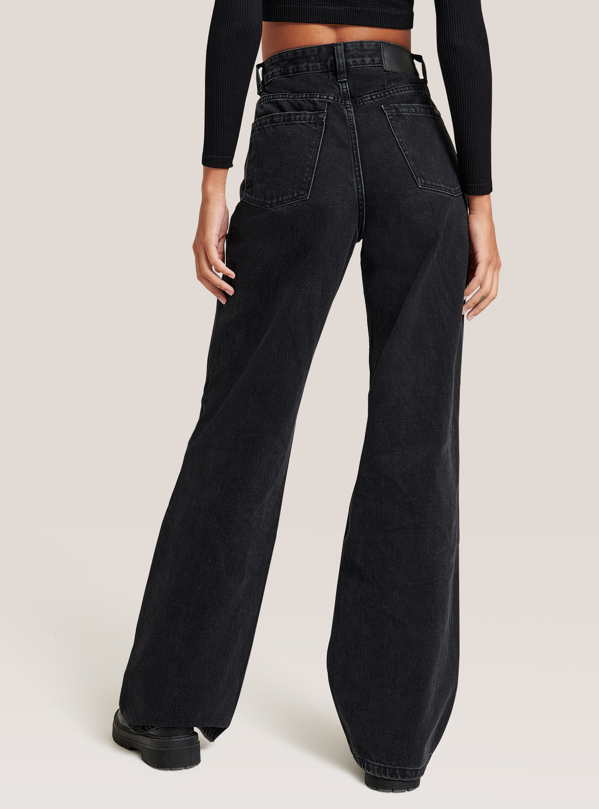 High-waisted wide leg jeans, BLACK