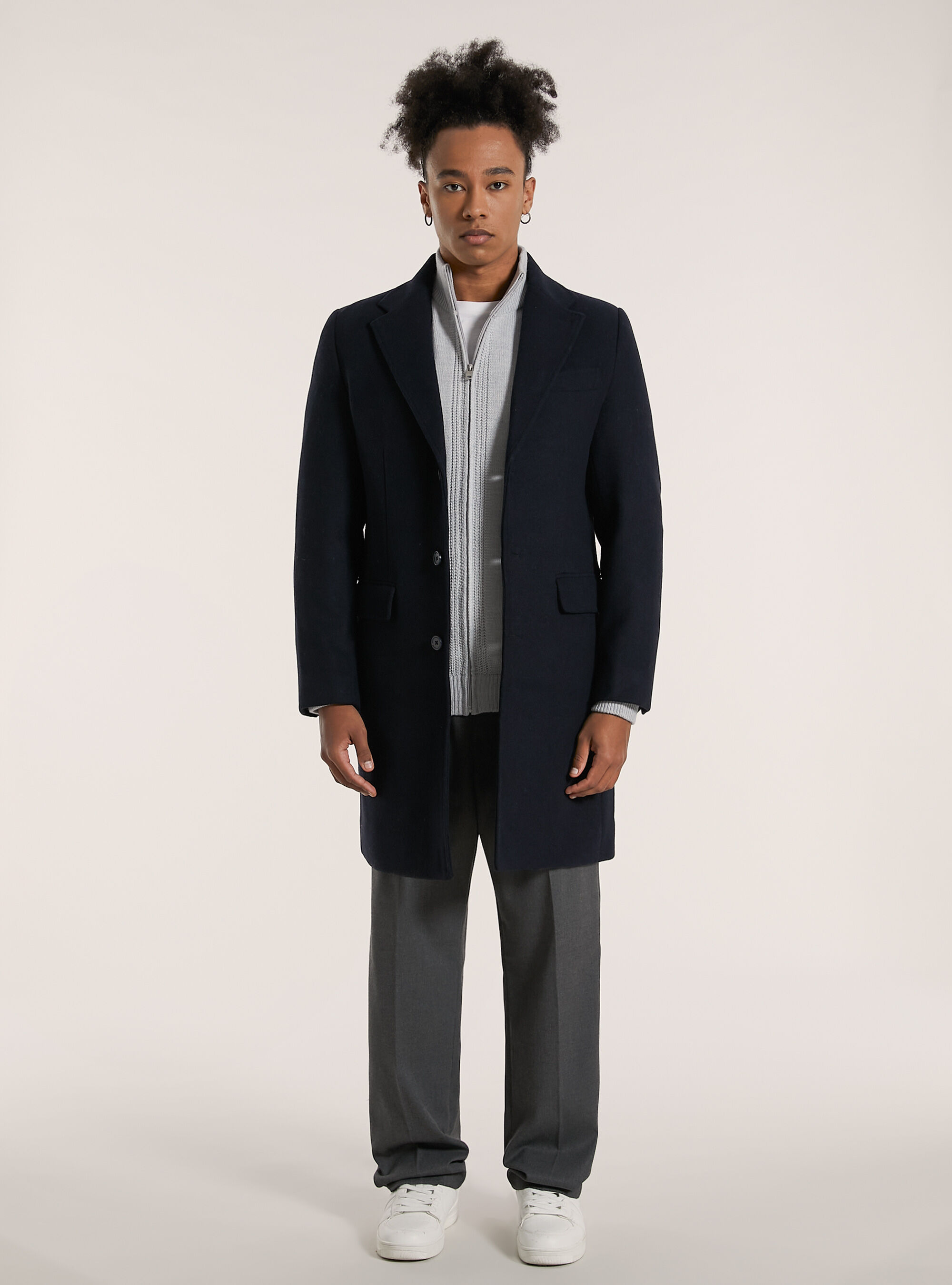 Single breasted wool blend coat, NA1 NAVY DARK
