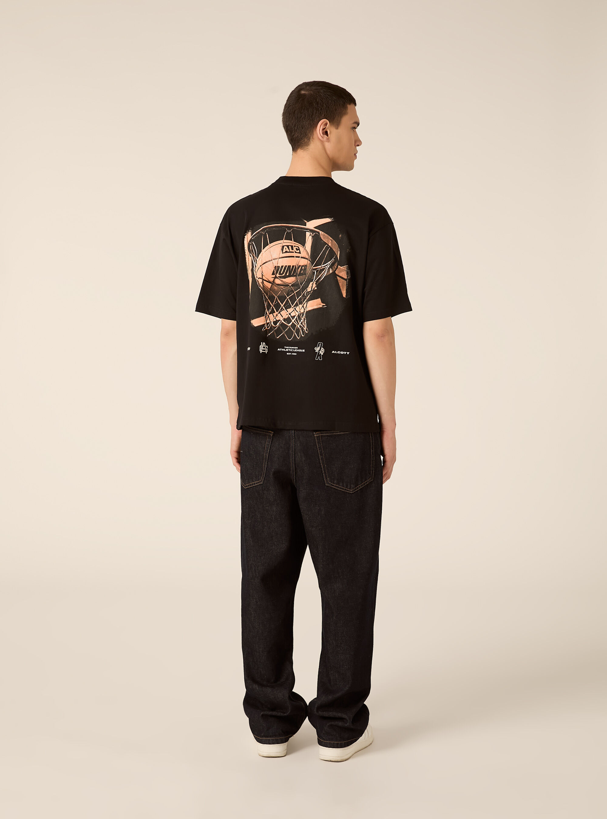 T-shirt con stampa basket boxy fit, BK1 BLACK