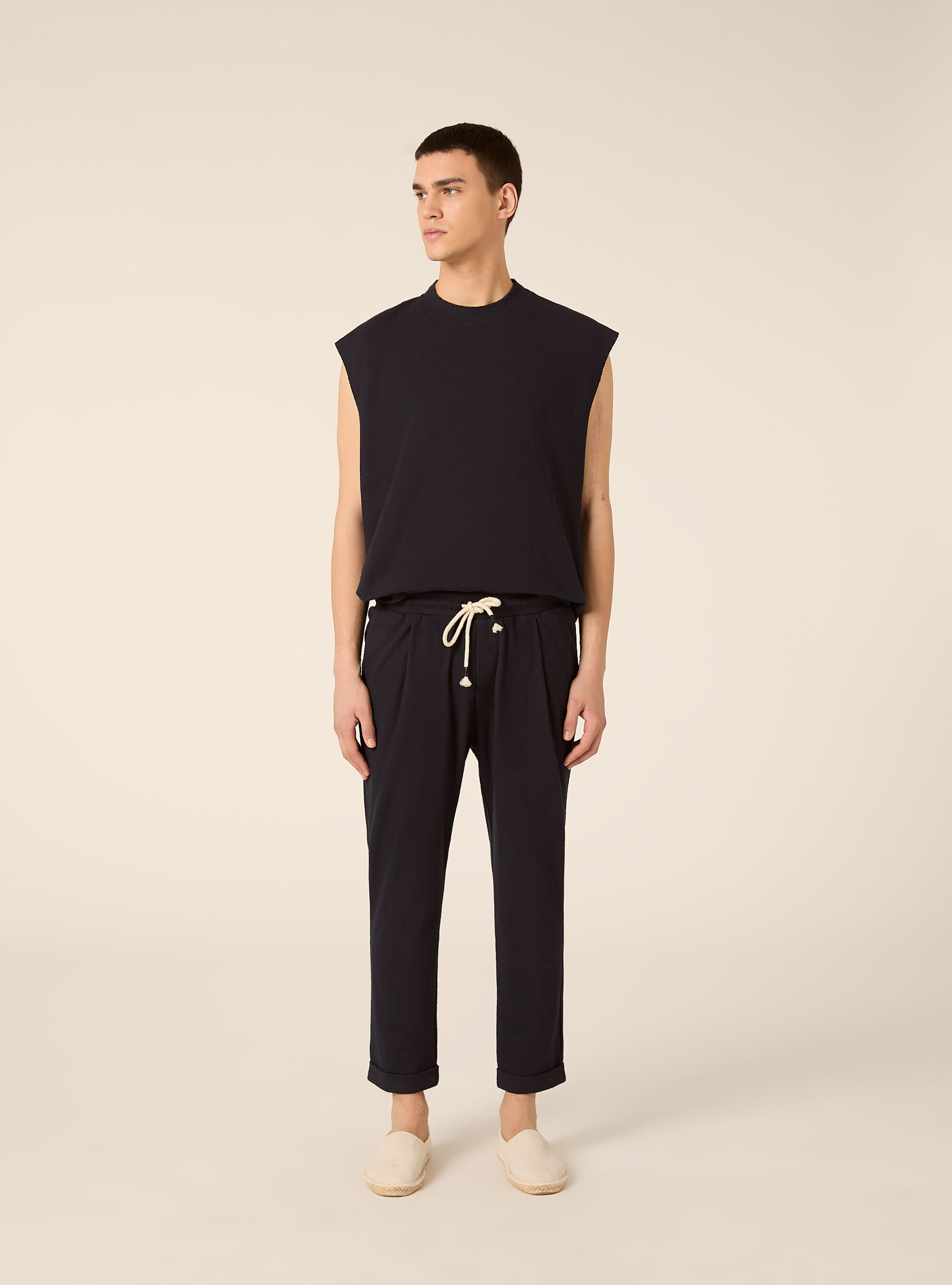 Pantaloni con  elastico in vita in jersey texture, NA1 NAVY DARK