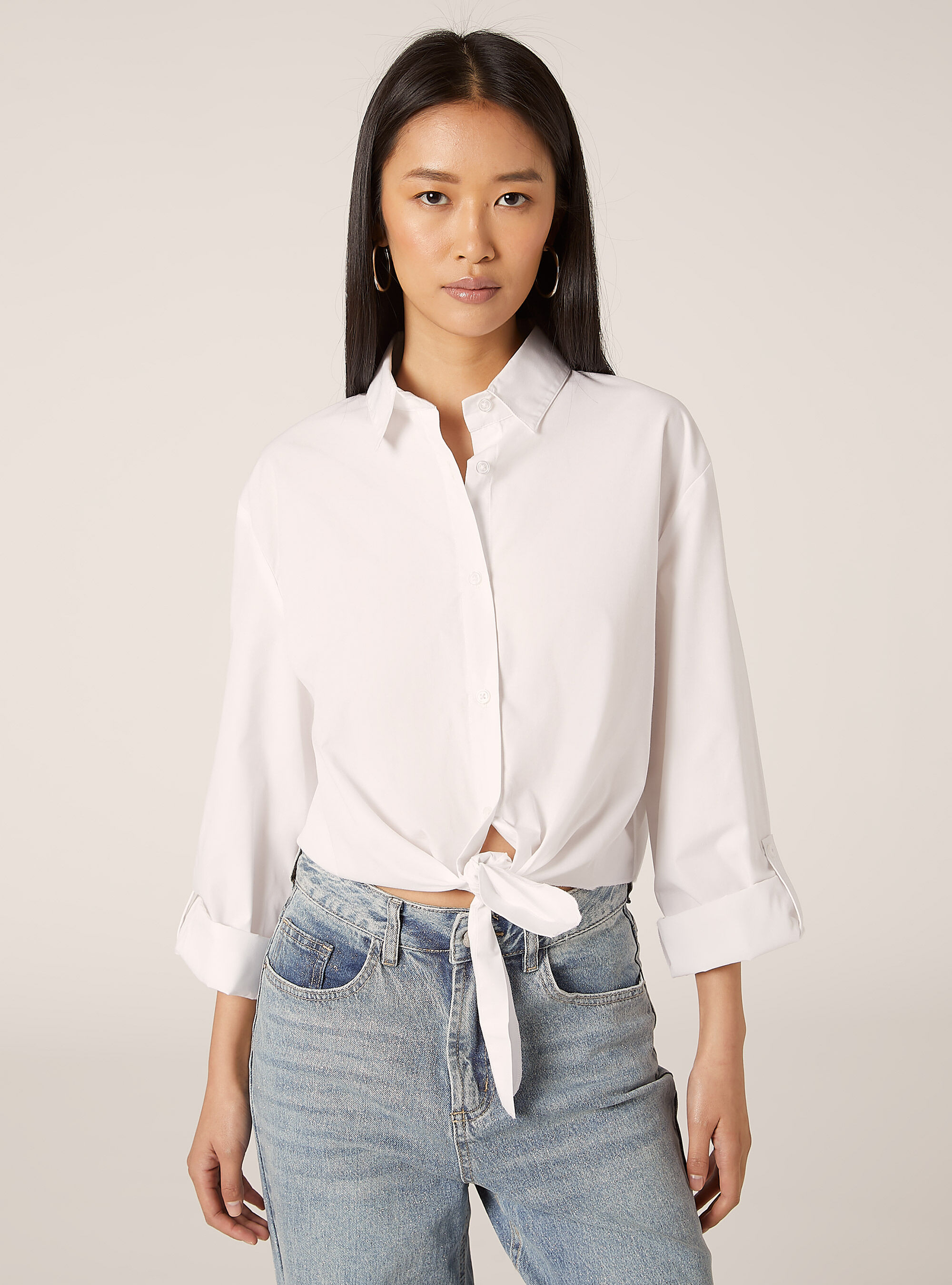 Chemise en popeline avec noeud, WH1 OFF WHITE