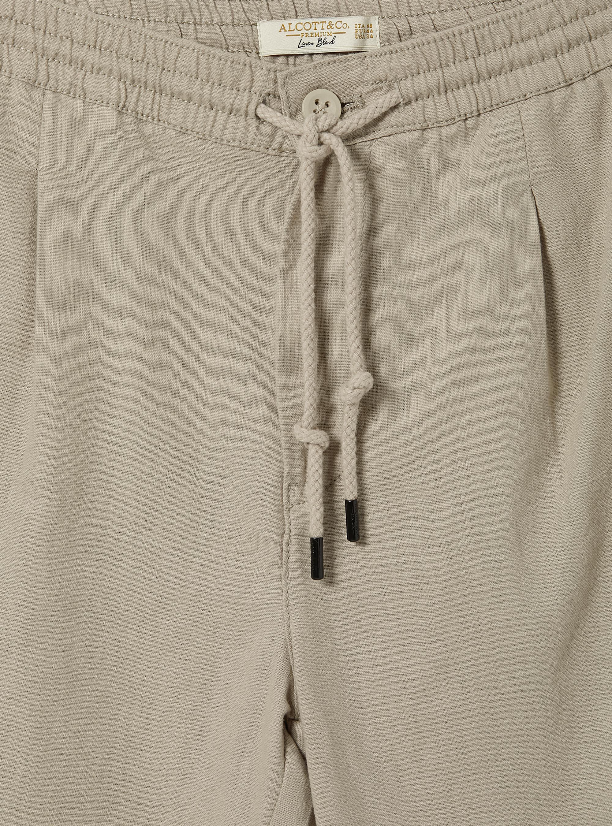 Linen Bermuda Shorts with Drawstring, BG3 BEIGE LIGHT