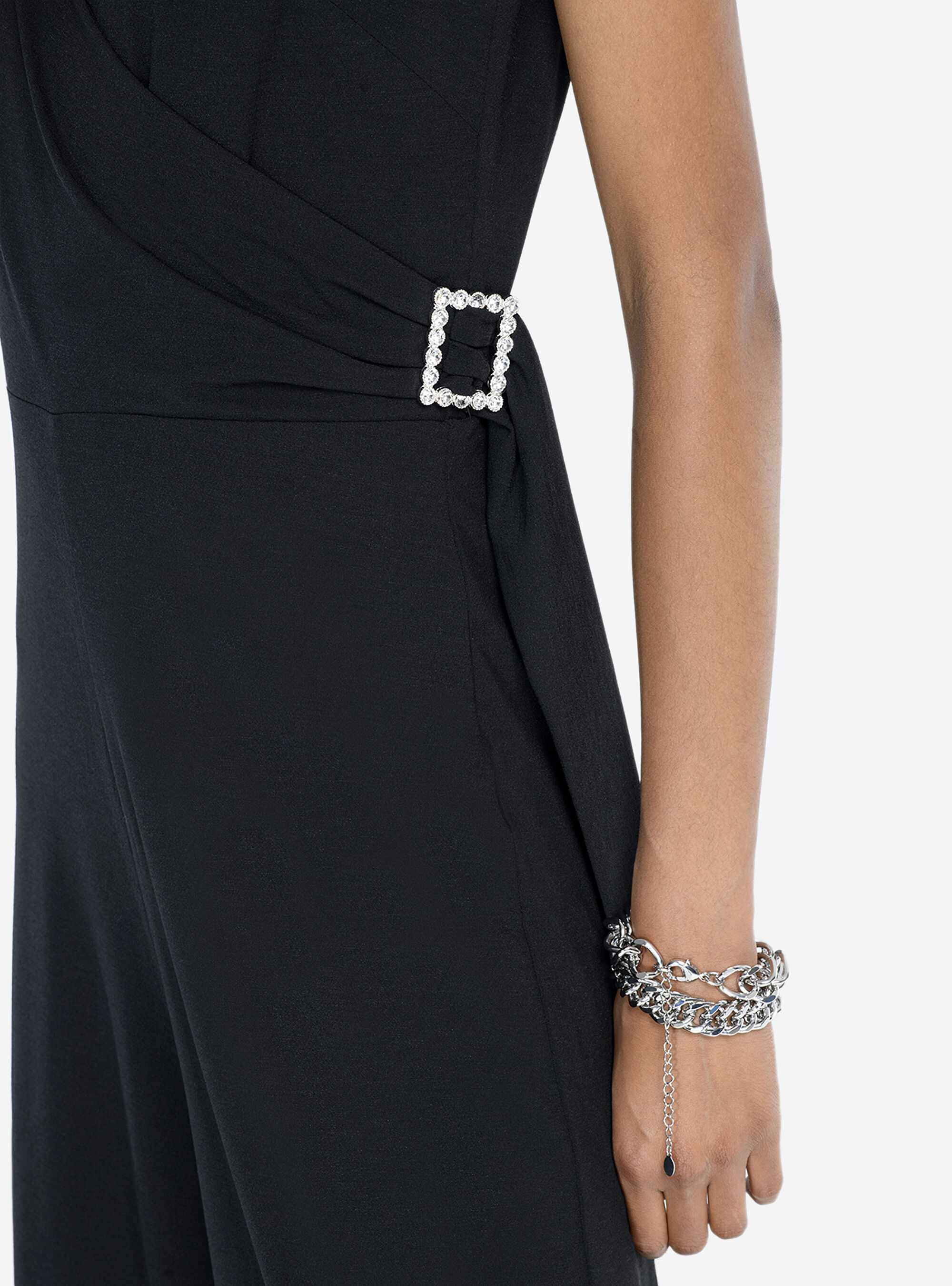 Jewel detail jumpsuit, C101 BLACK
