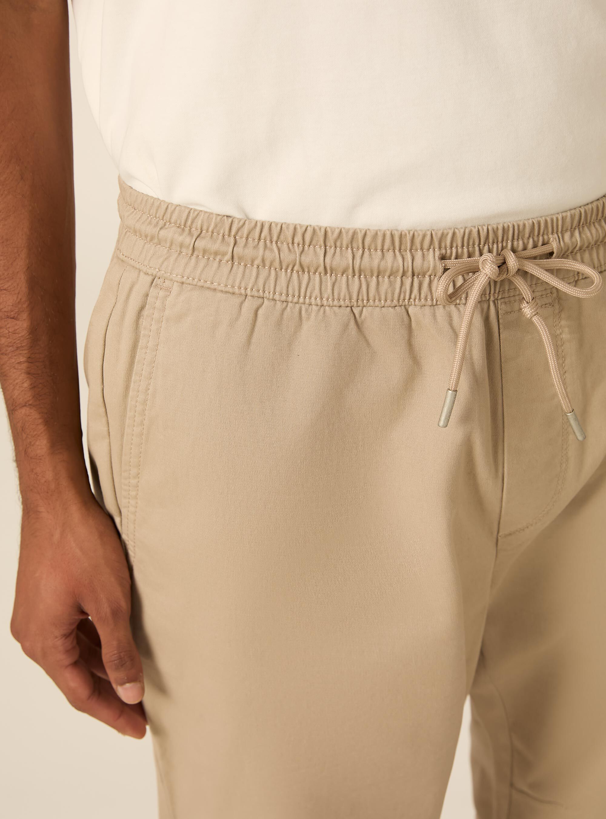 Pantaloni twill stretch elastico e stringa in vita, BG2 BEIGE MEDIUM