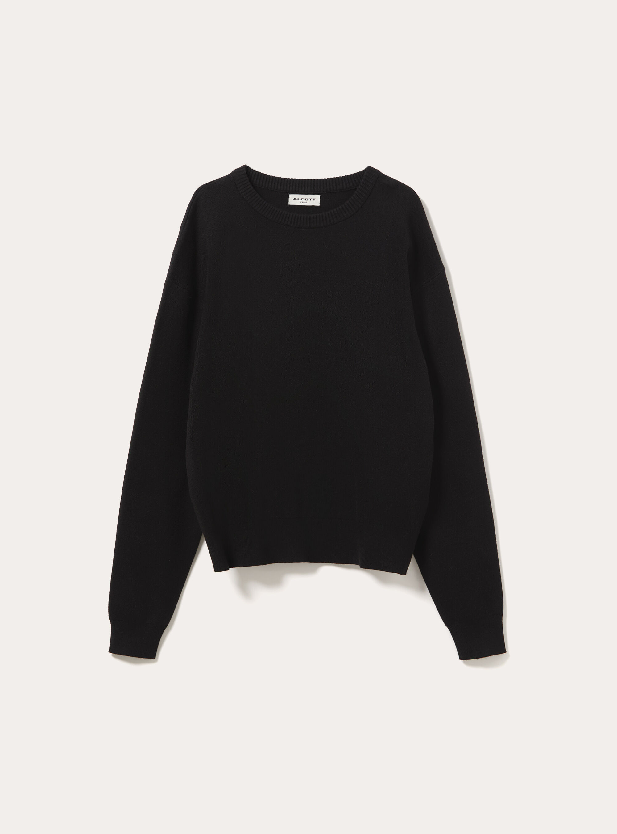 Pull col rond en maille rase avec larges bords cotes, BK1 BLACK