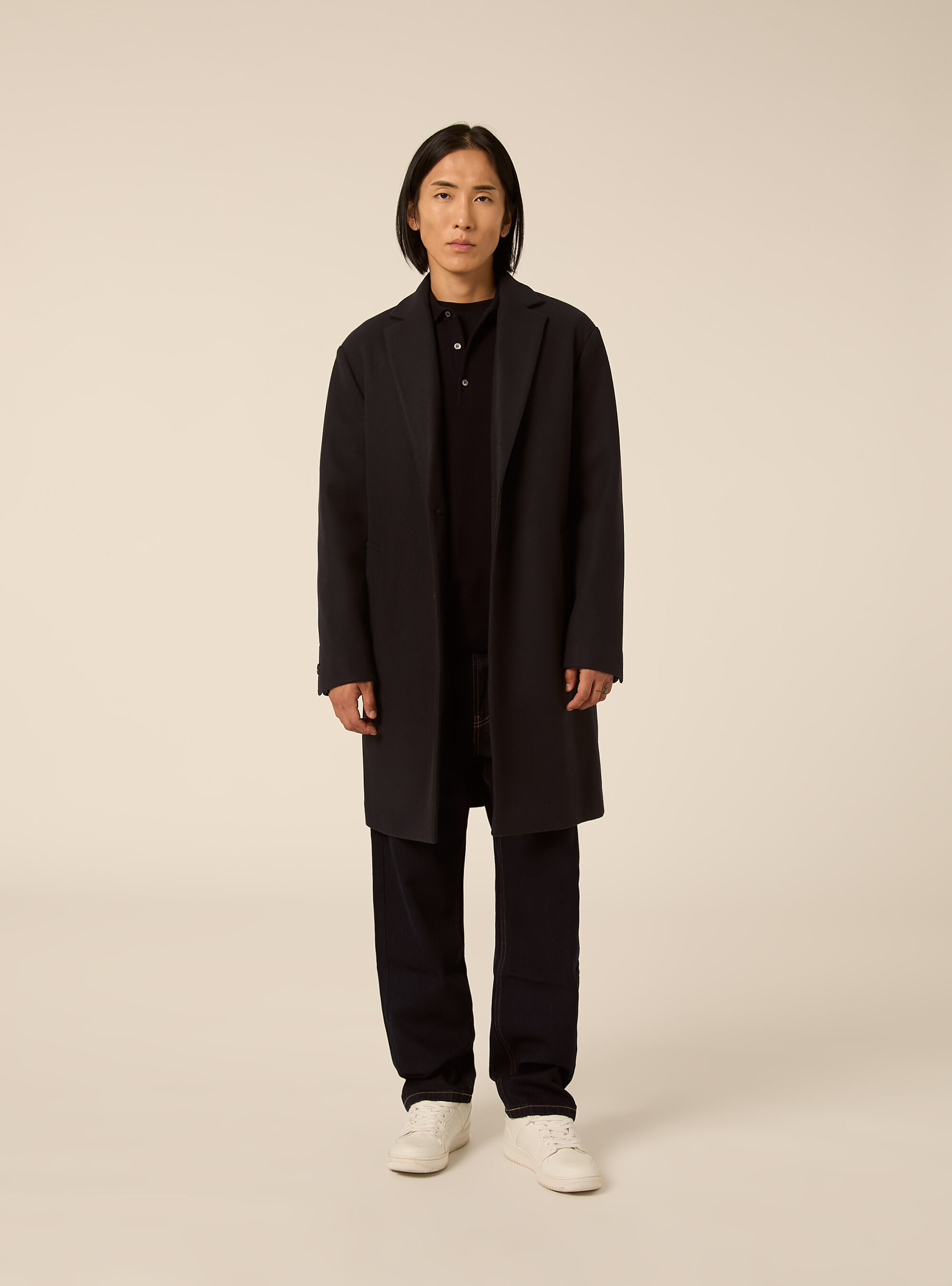 Unlined single breasted coat with lapels, NA1 NAVY DARK