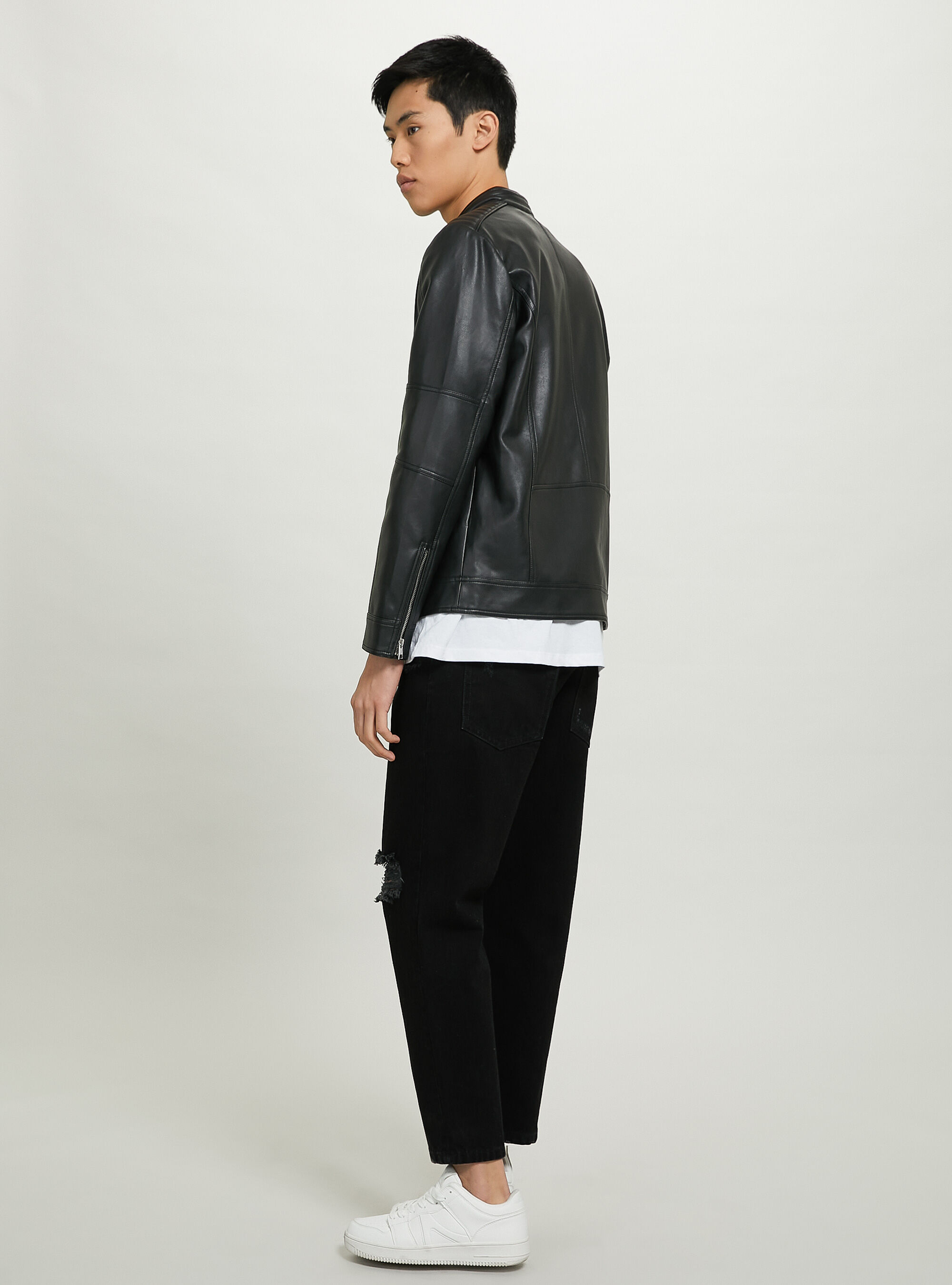 Veste zipp&eacute;e en simili-cuir, C101 BLACK