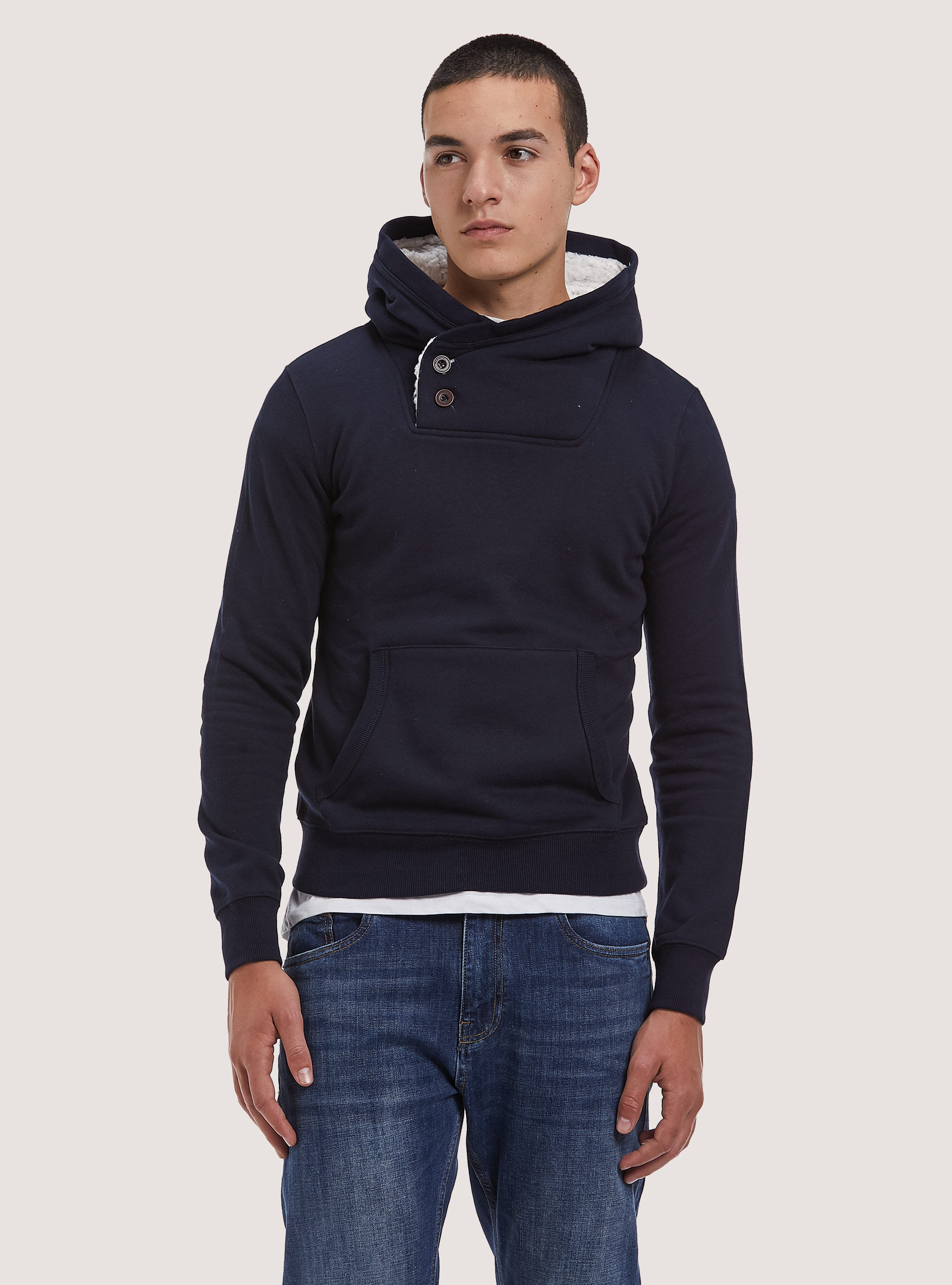 Blue hoodie with fur hood sales