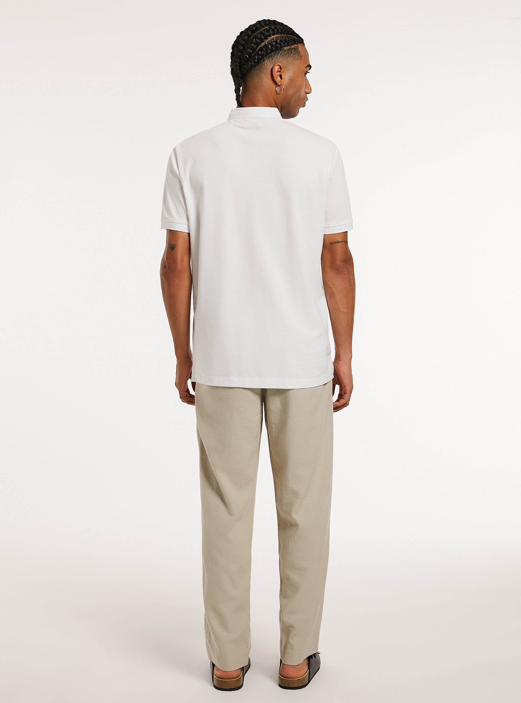 Mandarin Collar Cotton Polo Shirt, WH3 WHITE