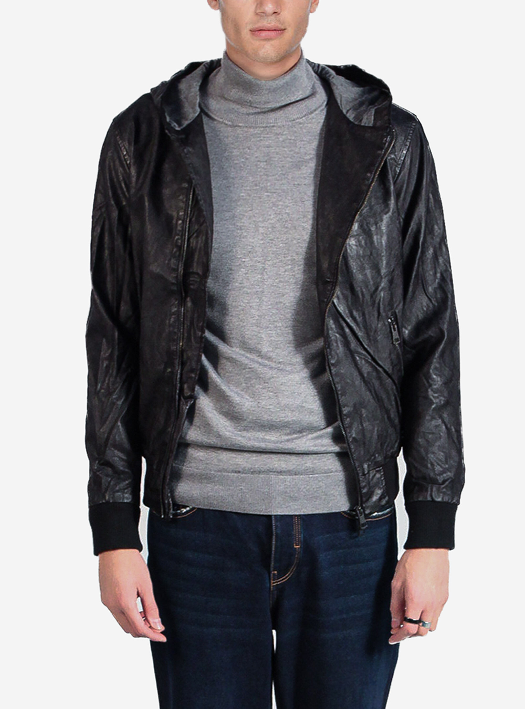Leather effect jacket with zip, BLACK