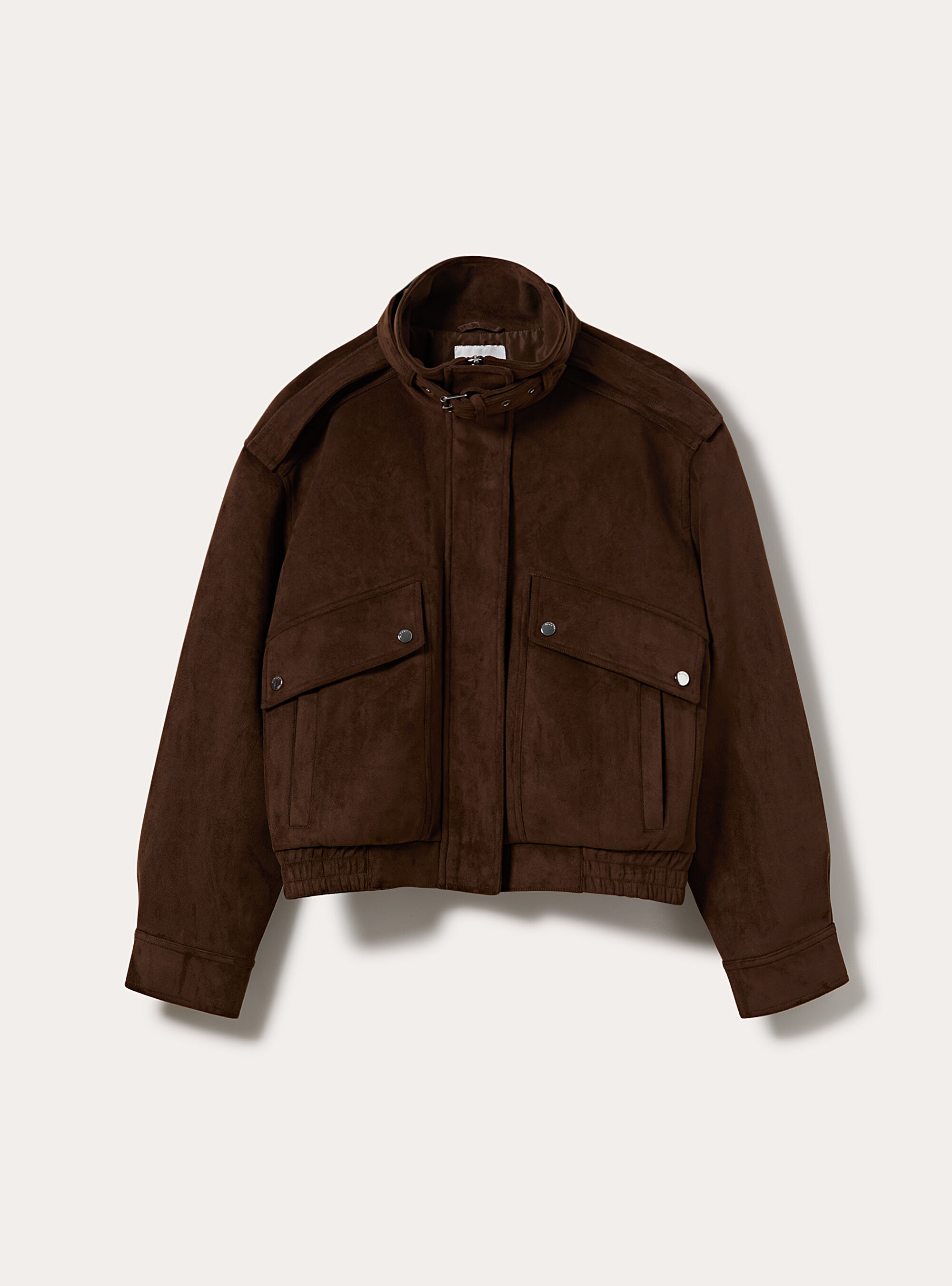Faux suede jacket with buckle collar, BR2 BROWN MEDIUM