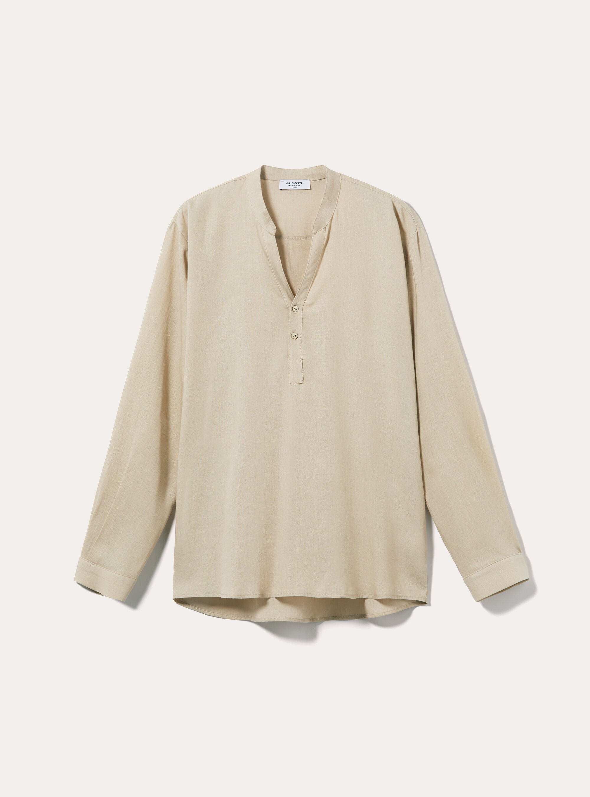 Linen blend shirt with Korean collar, BG2 BEIGE MEDIUM