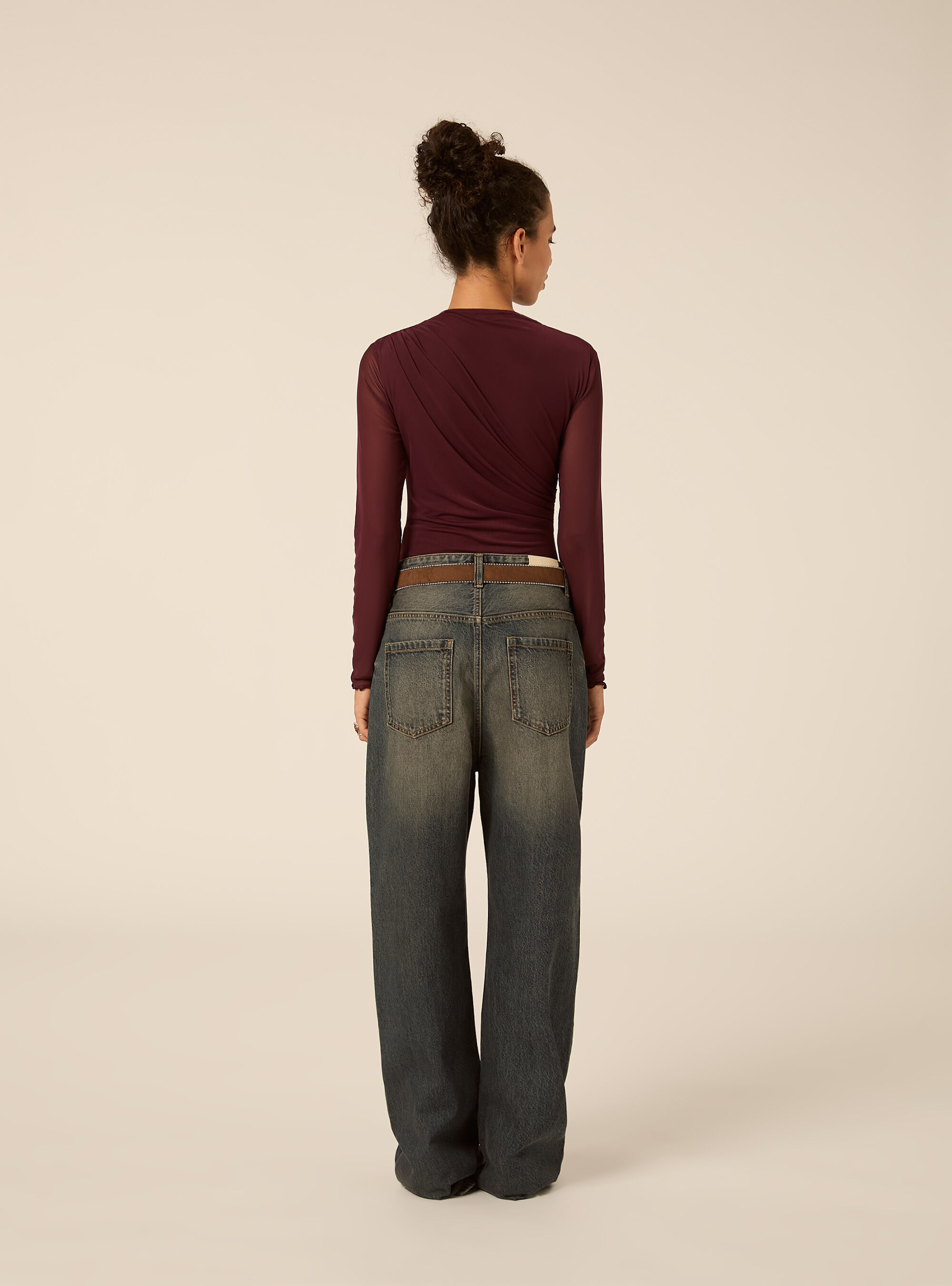 Body in tulle con arriccio, BO1 BORDEAUX DARK