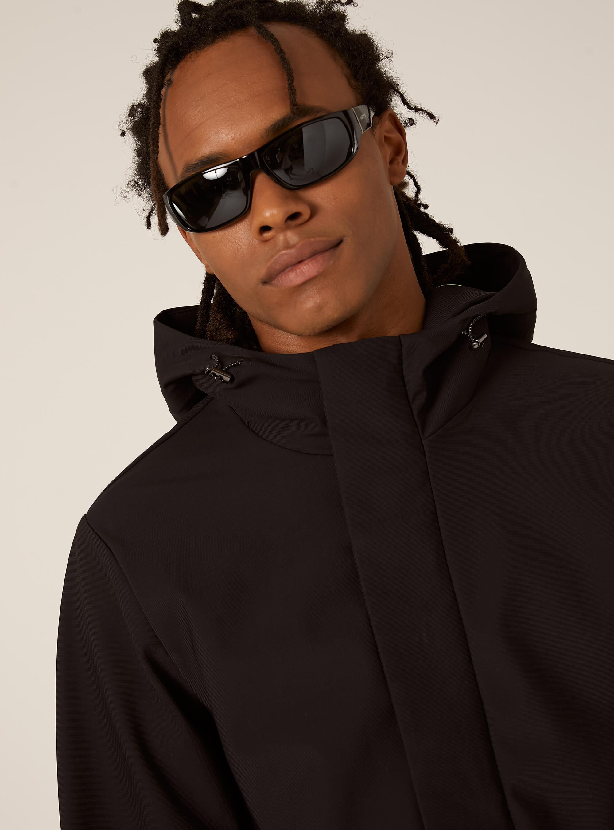 Technical fabric jacket with hood, BK1 BLACK