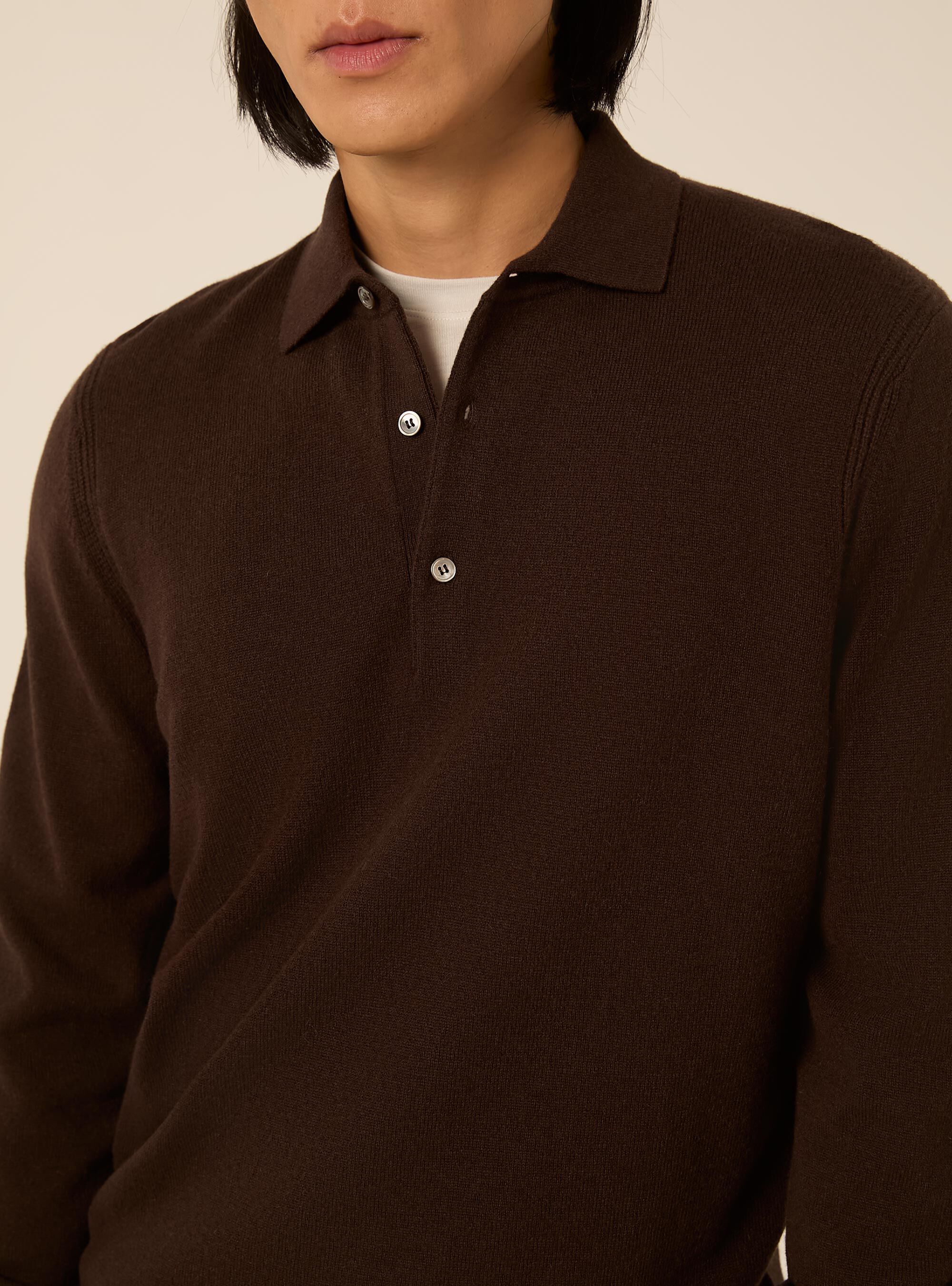 Polo a manches longues en maille melange de laine et cachemire, BR1 BROWN DARK