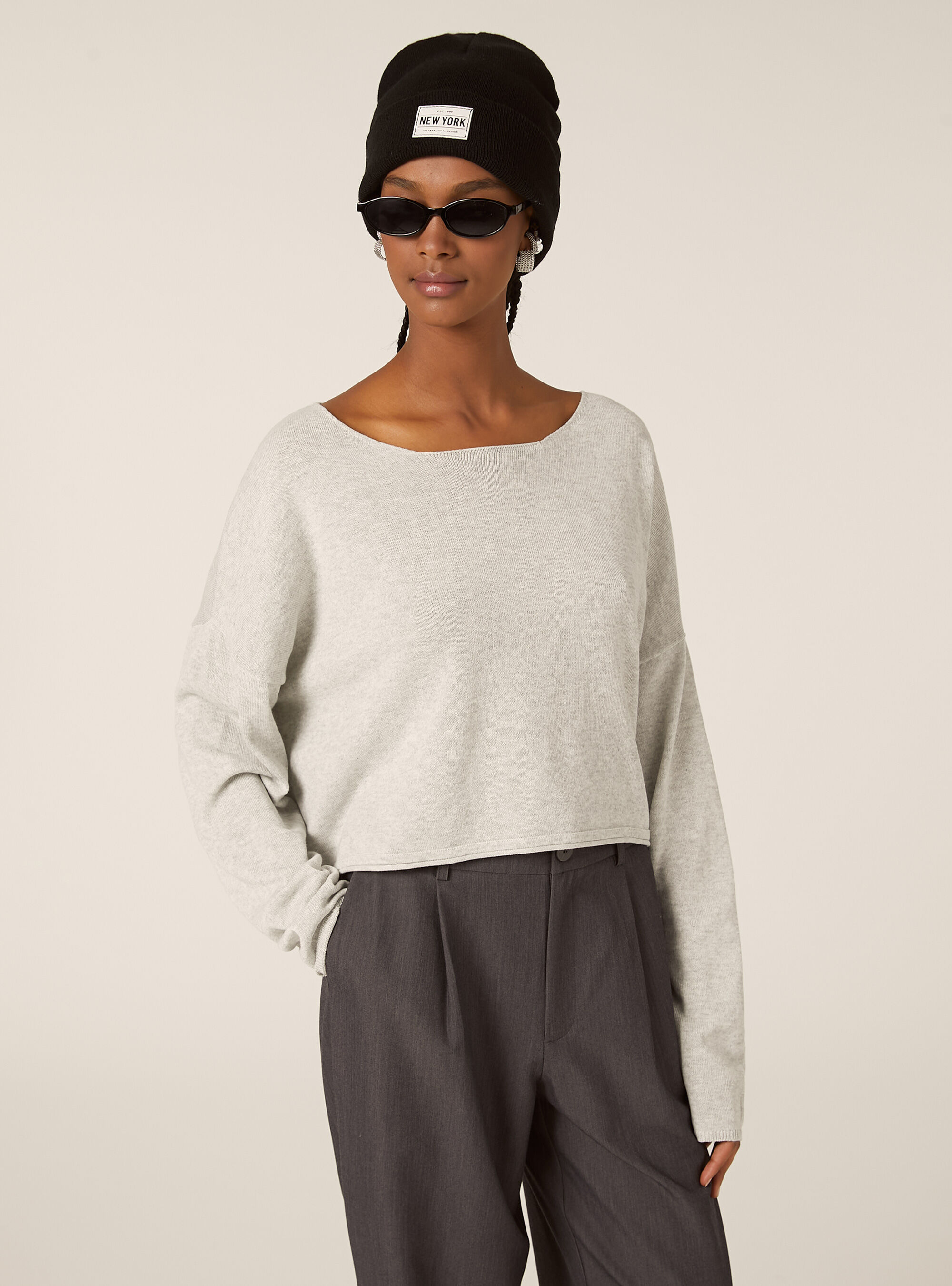 Pull &agrave; encolure bateau en coton doux